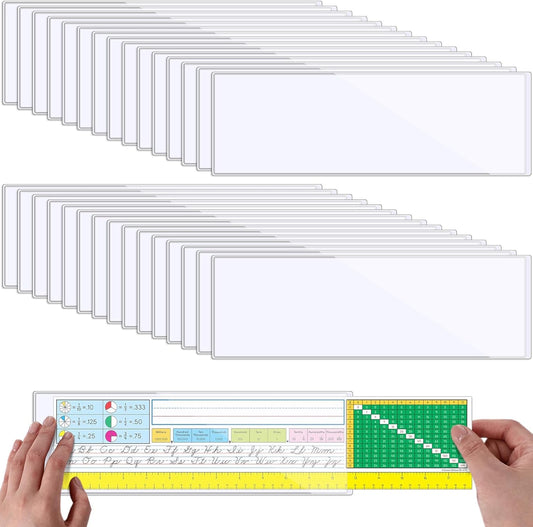 Chinco 50 Pack Clear Adhesive Pockets, Labels for Storage Bins, Plastic Self Adhesive Index Card Holder with Top Open for Organizing Bins Box Drawer(18 x 4 Inches)