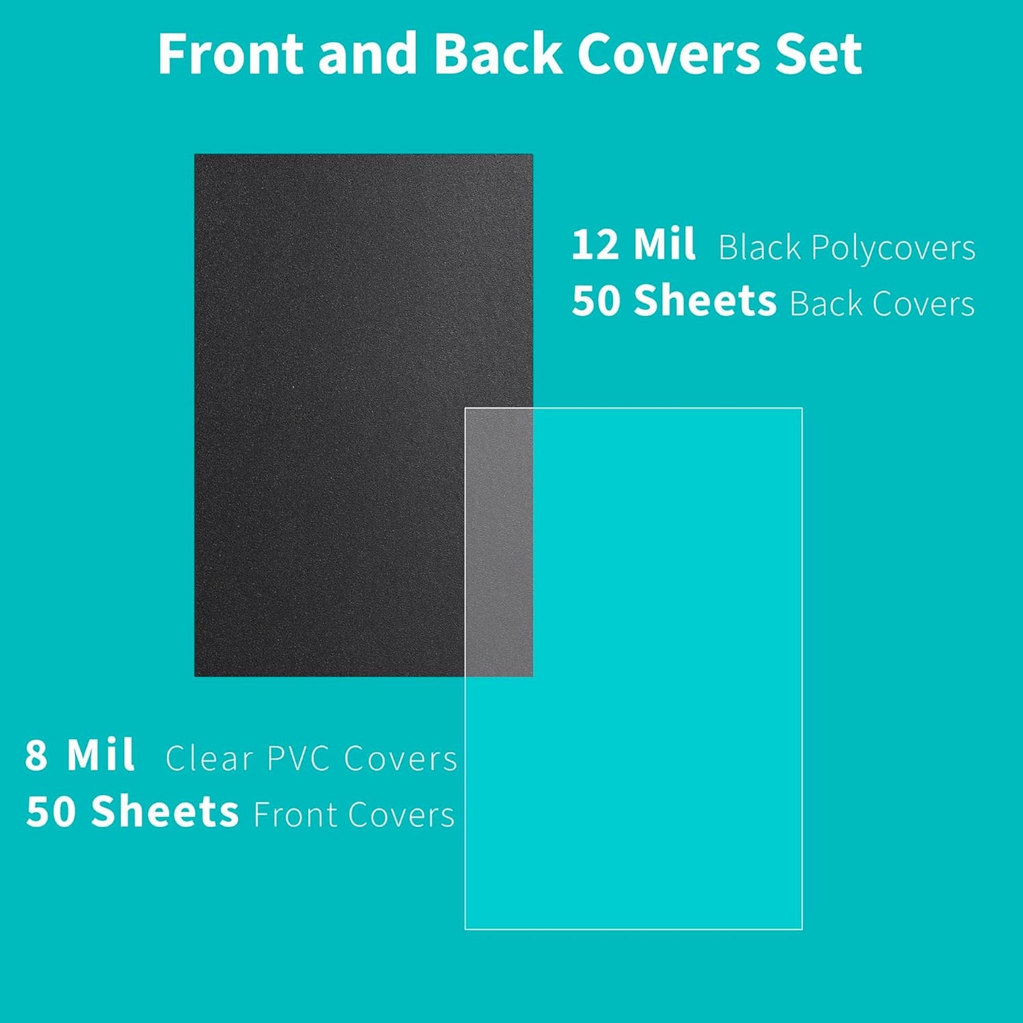 Binditek 100 Pack Binding Covers and Backs Set, 5.5 x 8.5 Inches, 50 Clear PVC (8Mil), 50 Sand-Textured Polycovers (12Mil), Half Letter Size