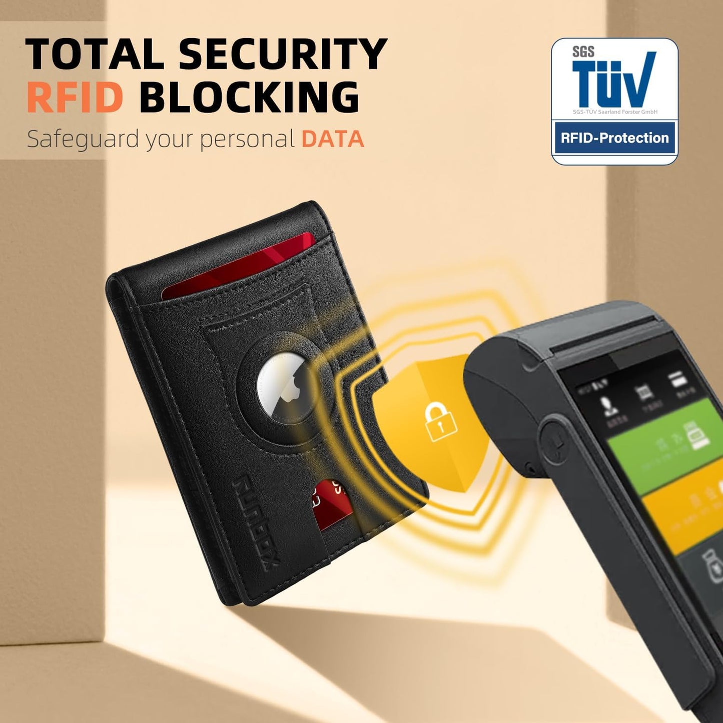 RUNBOX AirTag-Wallet-Mens-Slim-RFID Blocking Wallets Leather with Bill Compartment Air Tag Bifold Card Holder Wallet Gifts for Men Dad