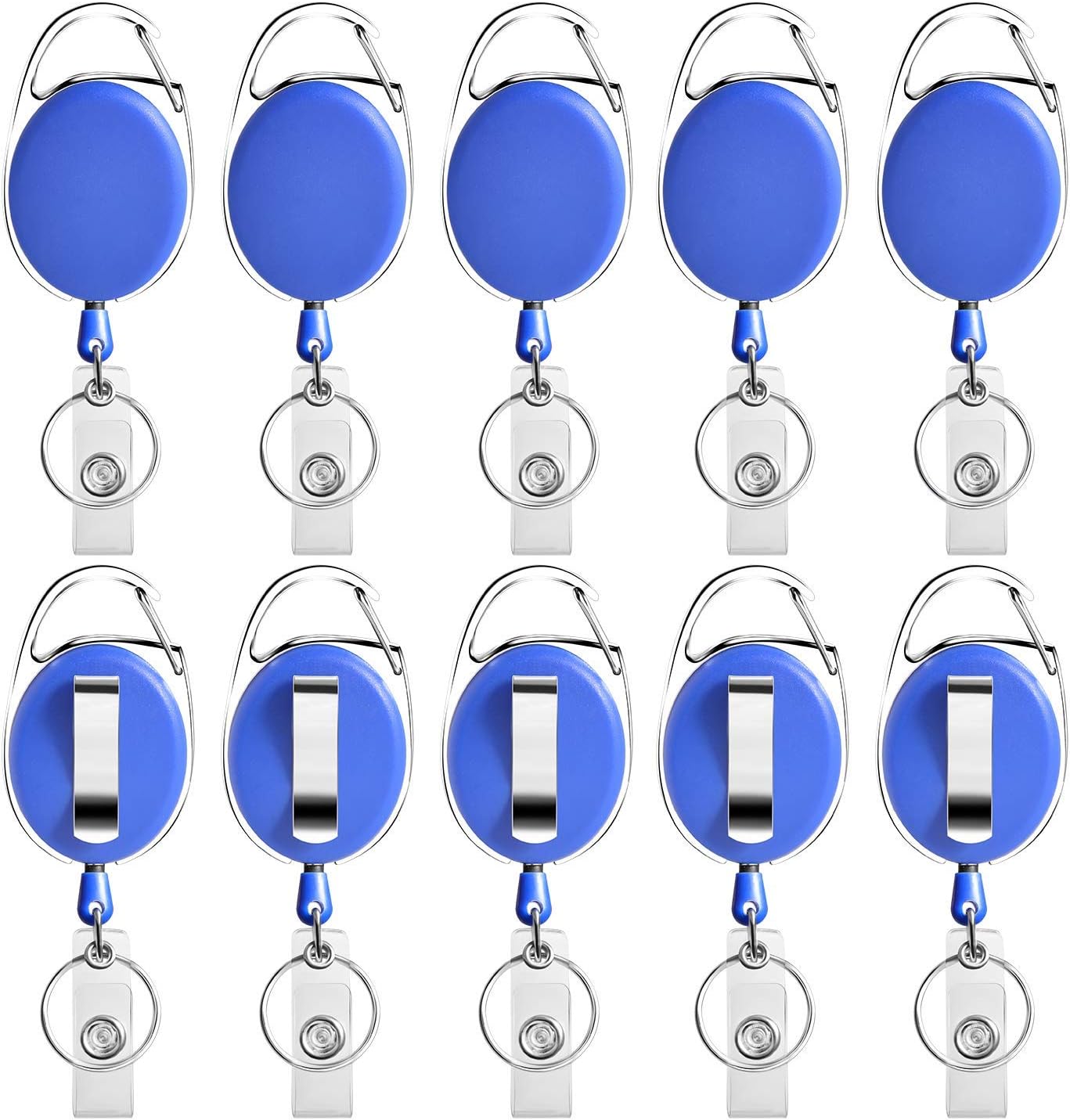 Retractable Badge Holder with Carabiner Reel Clip and Key Ring for ID Card Key Keychain Holders Blue 10 Pieces by Moever