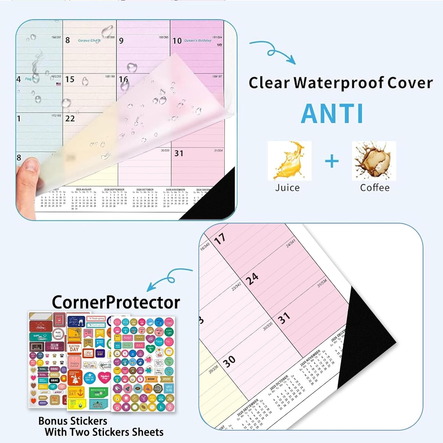 2026 Desk Calendar - 18 Monthly Calendar 2026-2027, Jan 2026 - Jun 2027, 17" x 12", Large Desk Calendar 2026-2027 with Thick Paper, Large Blocks, Stickers, Home or Office Calendar for Easy Organizing