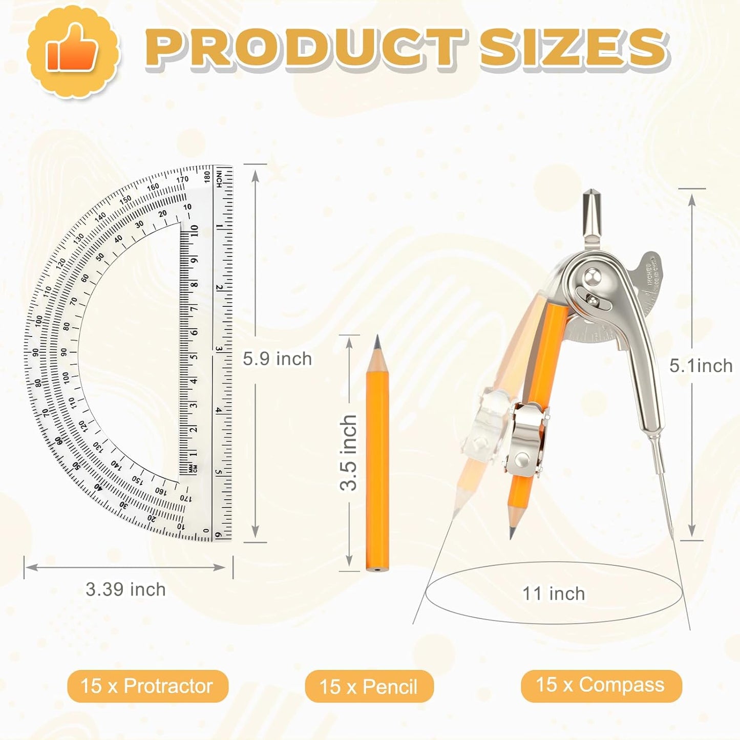 30 Pack Geometry Tool Set, Math Compass for Geometry and 6 Inch Protractor Set Include Metal Compass with Pencil and Clear Plastic Protractor for Student Classroom Office Woodworking Art Drawing