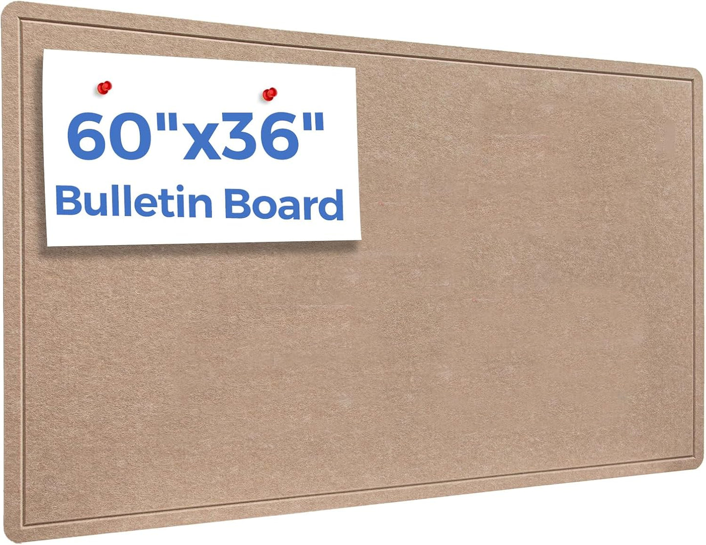 Foldable Large Felt Bulletin Board for Wall 60"x 36", Decorative Picture Framed Display Board with Self-Adhesive Tape for School, Home, Kitchen & Office Walls, Includes 30 Pins, Oatmeal