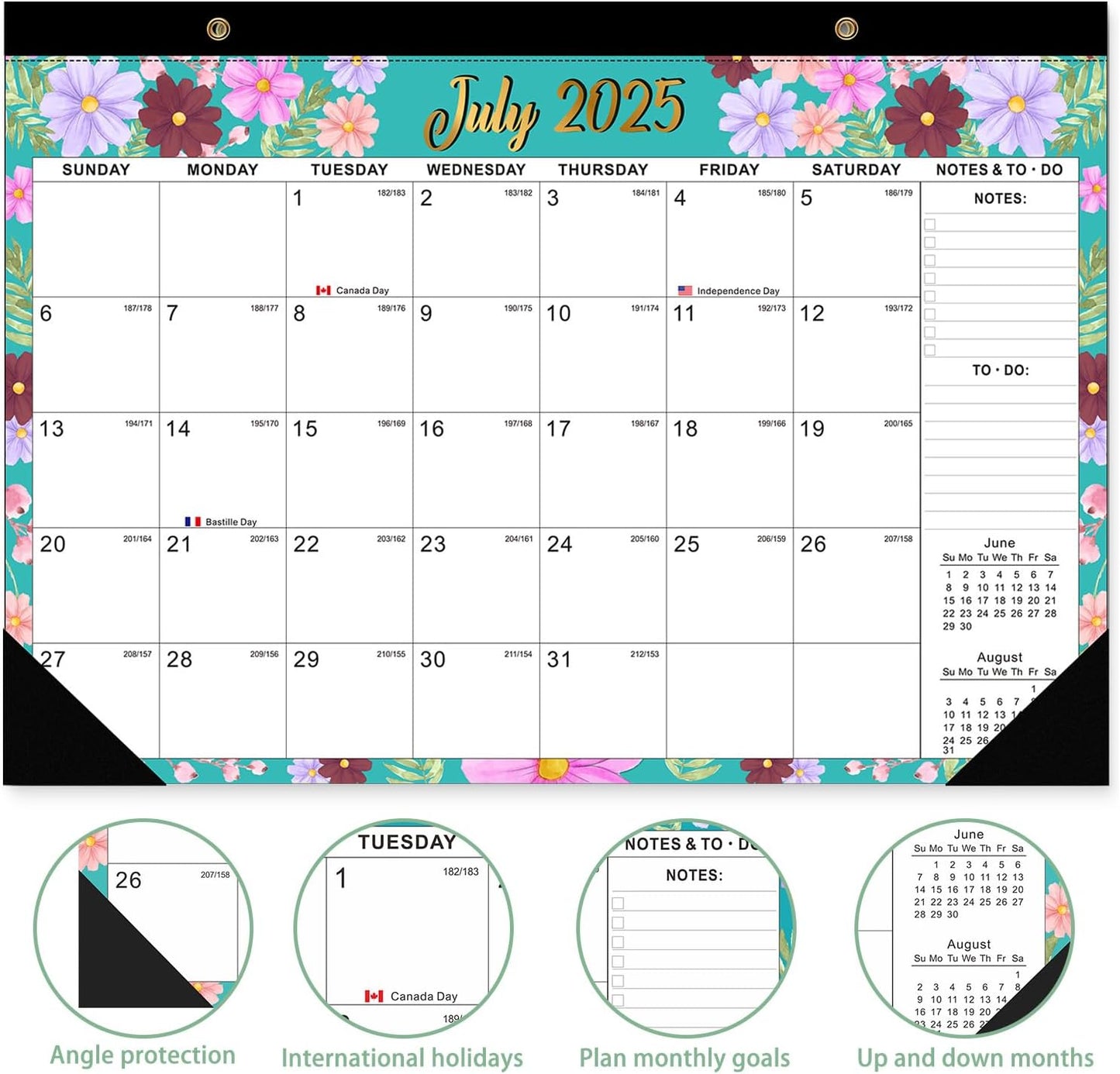 Comix 2025-2026 Floral Desk Calendar - 18 Month Desk Calendar (July 2025–Dec 2026) | 17"x12" Thick Paper with Classic Design for Office & Home
