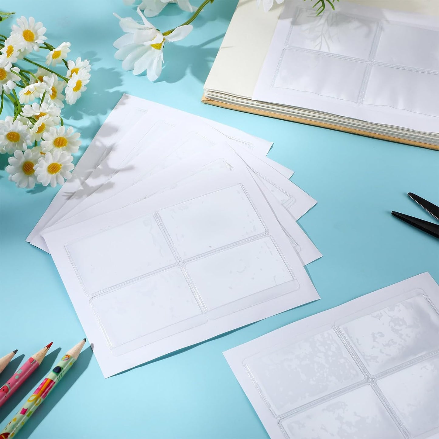 Jeyiour 200 Pcs Label Holders Adhesive Nameplate Pockets Storage Bin Labels Index Card Holder Shelf Plastic Peel Stick for Classroom Supermarket Bookshelf Library Student Box Drawer (2.4 x 1.6 Inch)