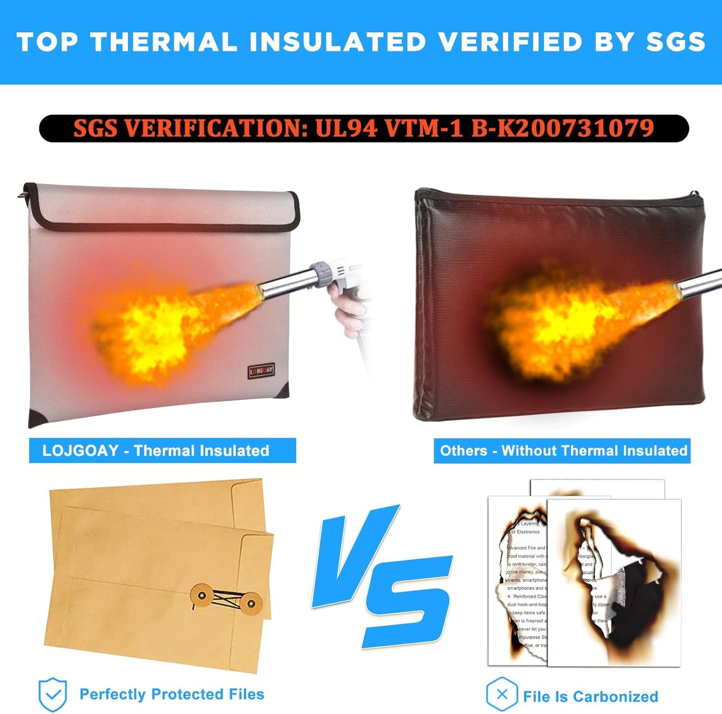 Waterproof Fireproof Document Bag - 5200°F with Heat Insulated, fireproof bags with Zipper, Fire Safe Envelope Bag for Cash/Important Documents/Valuables, 13.9"x10.6" fire proof money bag