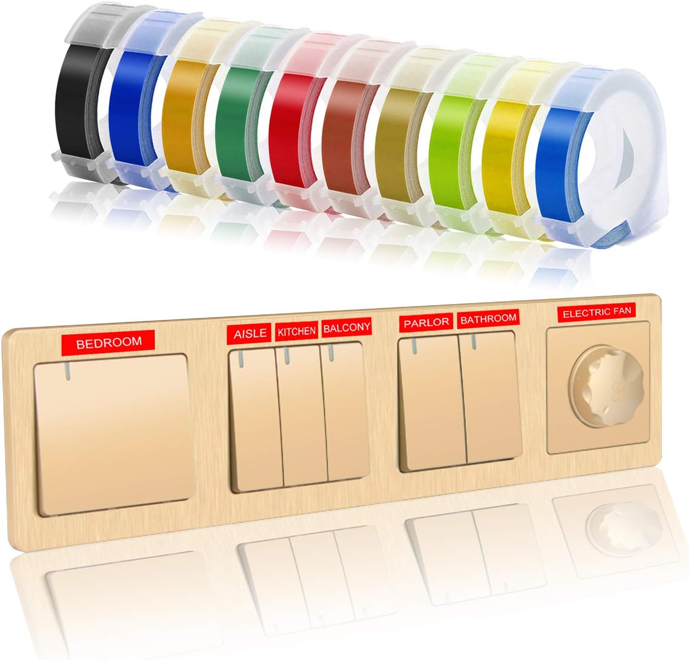 Embossing Tape Compatible with Dymo Embossing Label Maker, 3/8'' x 9.8' Colorful 3D Plastic Organizer Xpress Tape Compatible with Dymo Embossing Office Mate II and Old School Label Makers