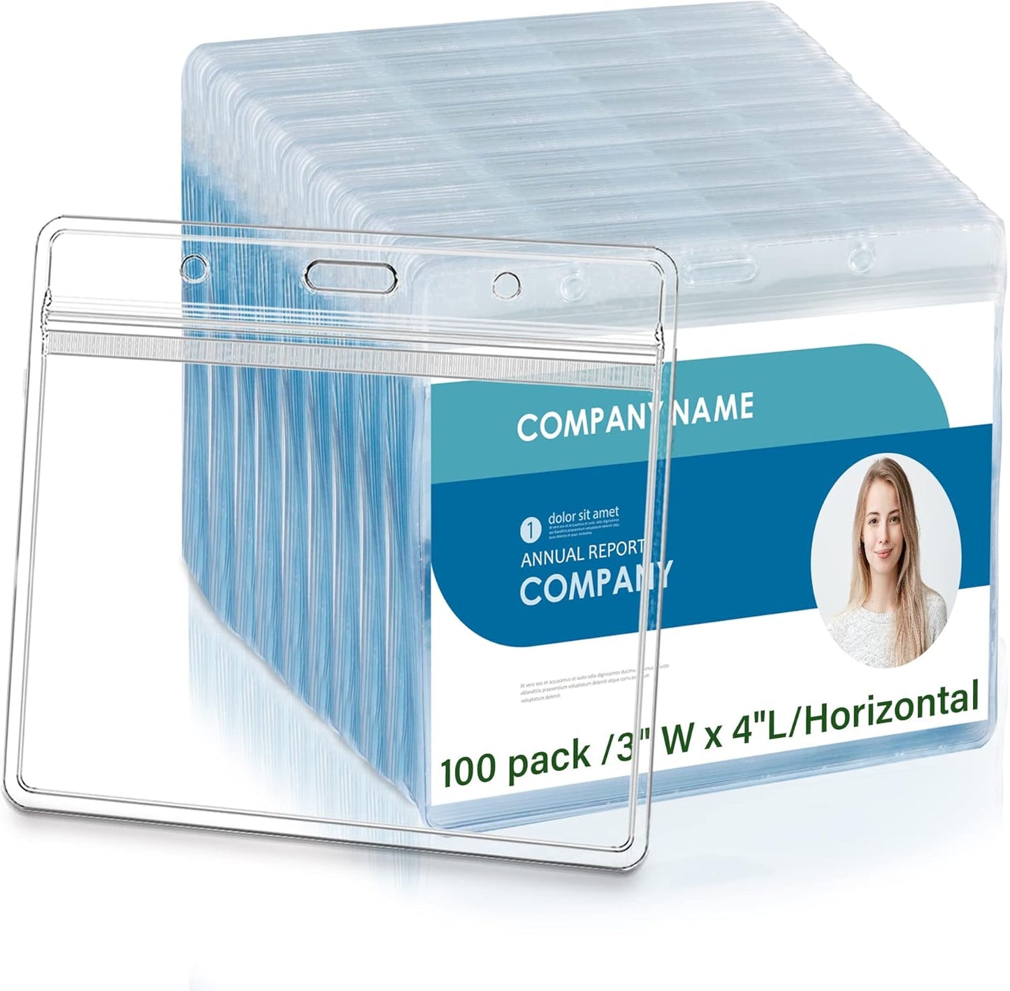 4x3 Inch Horizontal Badge Holder, Clear Plastic ID Card Protector with Waterproof Resealable Zip Type, Badge Sleeve Fits Name Tag Holder/RFID/Proximity/Credit Card (100PCS)