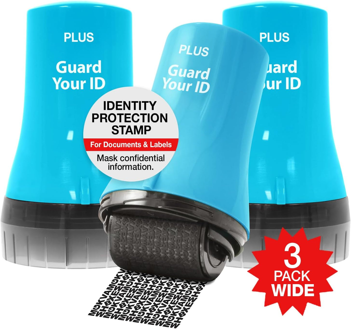 Wide Advanced ID Roller Stamp by Guard Your ID, Mess-Free Address Blocker for Identity Protection (3-Pack, Turquoise)