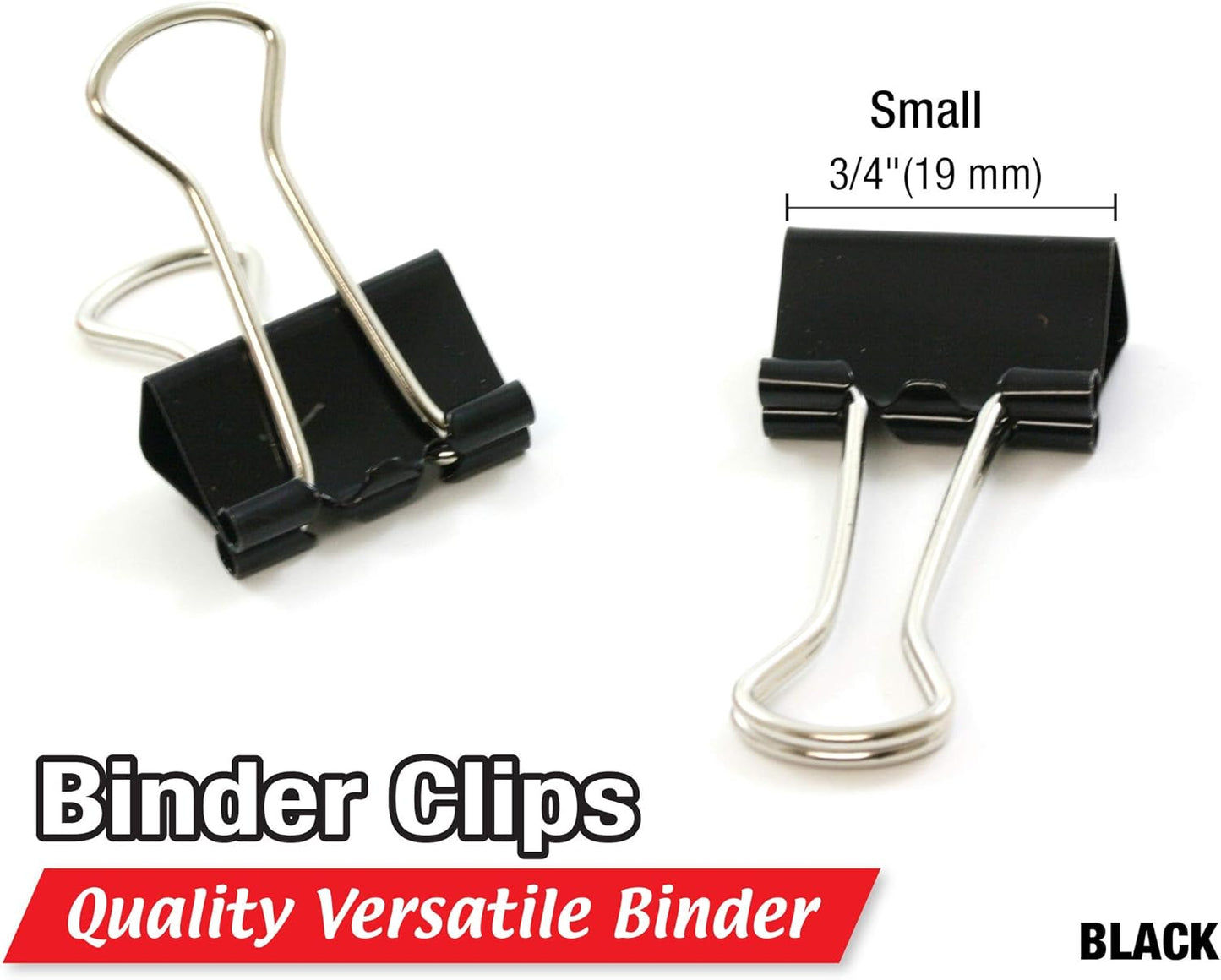 BAZIC Binder Clips Small Black 3/4" (19mm), Paper Clamps Paper Clip, Paperclips for Office School Supplies Home Kitchen Storage (12/Pack), 2-Packs