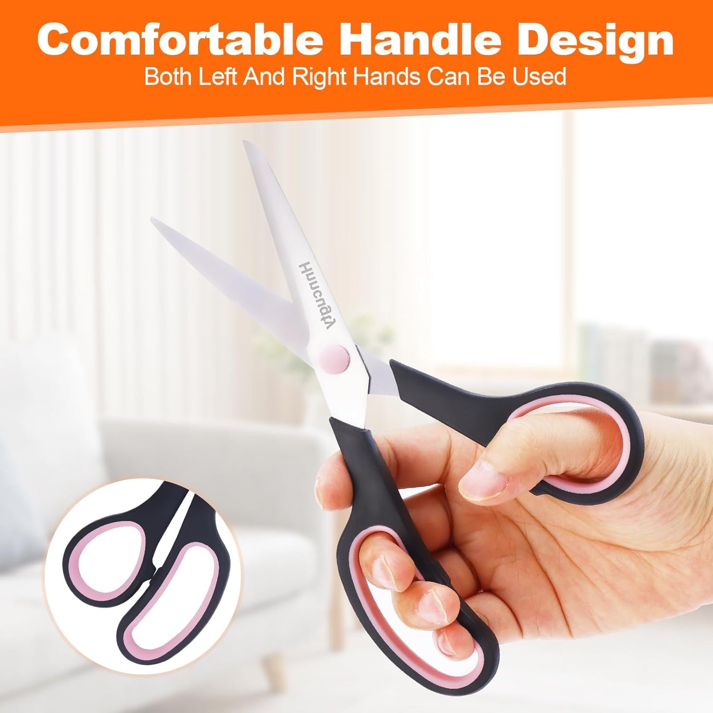 Scissors for Office School Supplies, Hnncugty 8" Scissors All Purpose Bulk Set of 6-Pack, Sharp Shears for Home Craft Sewing Fabric Middle School Student Teacher Supplies, Comfort Right/Left Handed