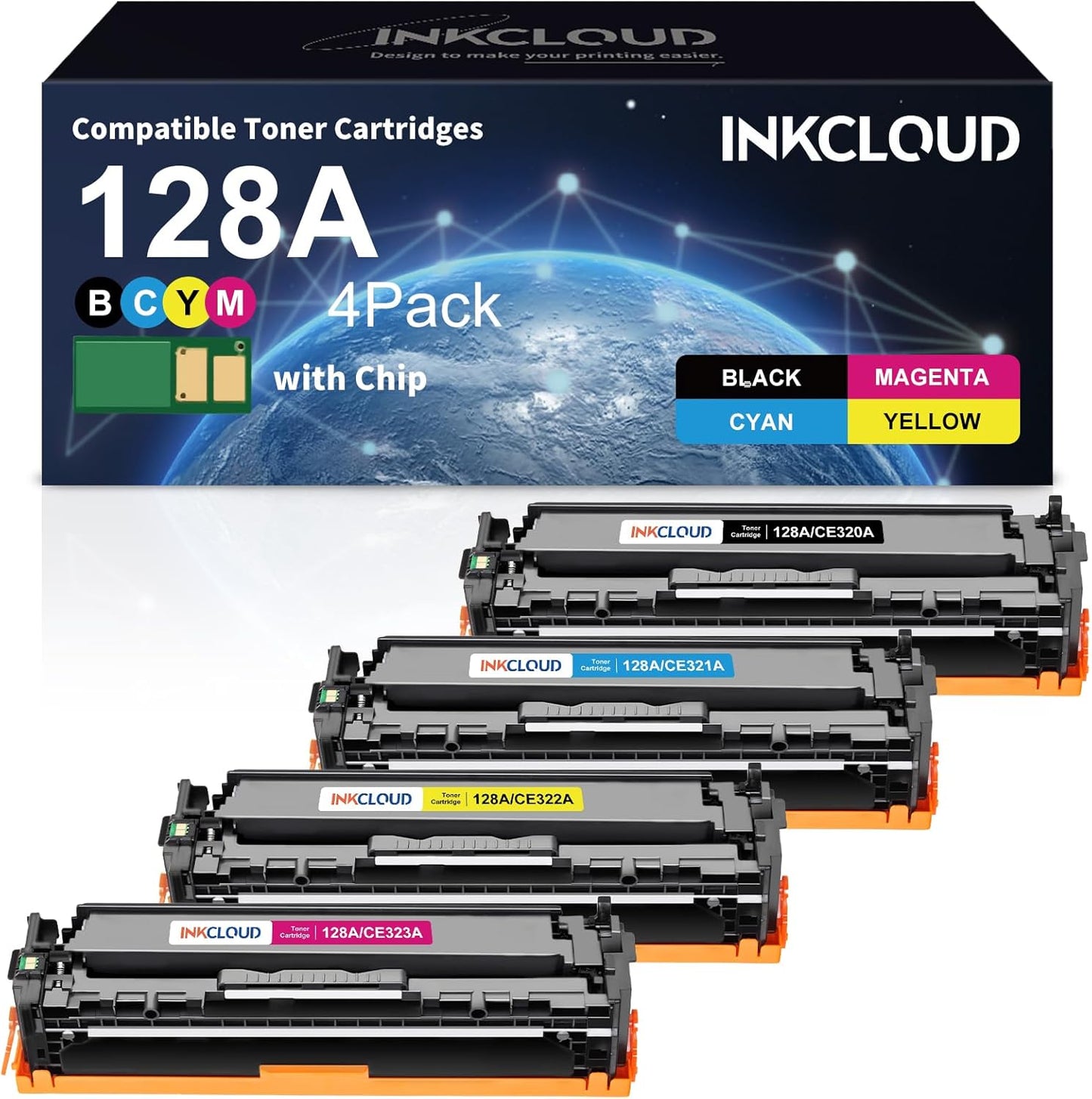 128A Toner Cartridges High Yield Compatible Replacement for HP 128A CE320A CE321A CE322A CE323A for HP Pro CM1415fn CM1415fnw CP1525n CP1525nw Printer (Black Cyan Yellow Magenta, 4-Pack)