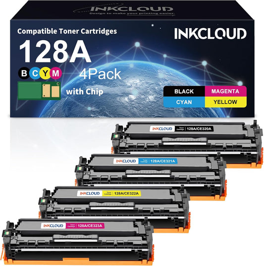 128A Toner Cartridges High Yield Compatible Replacement for HP 128A CE320A CE321A CE322A CE323A for HP Pro CM1415fn CM1415fnw CP1525n CP1525nw Printer (Black Cyan Yellow Magenta, 4-Pack)