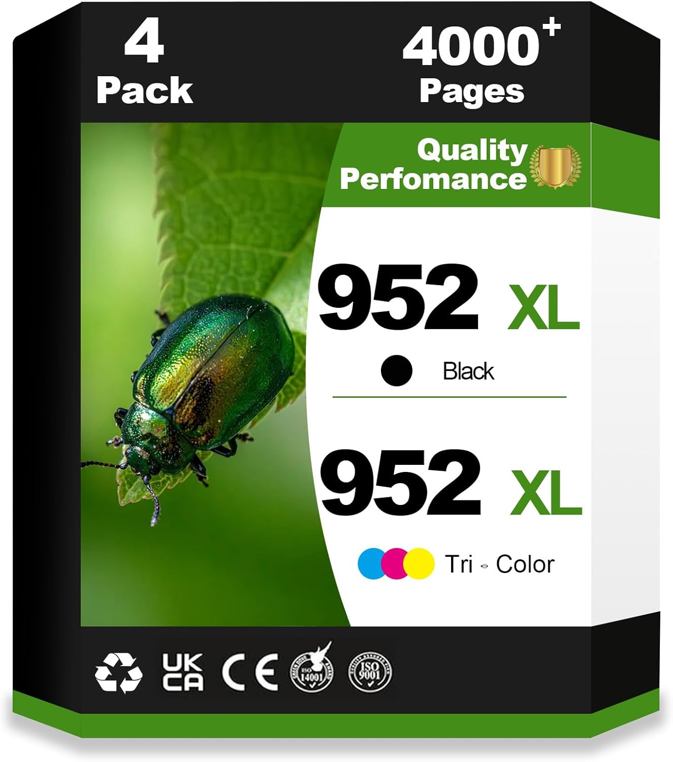 952XL Ink Cartridges Black Tri-Color Combo Compatible Replacement Work with HP OfficeJet Pro 7720 7740 8200 8210 8216 8218 8700 8710 8714 8715 8716 8717 8720 8724 8725 8726 Printer(4 Pack, BCMY)