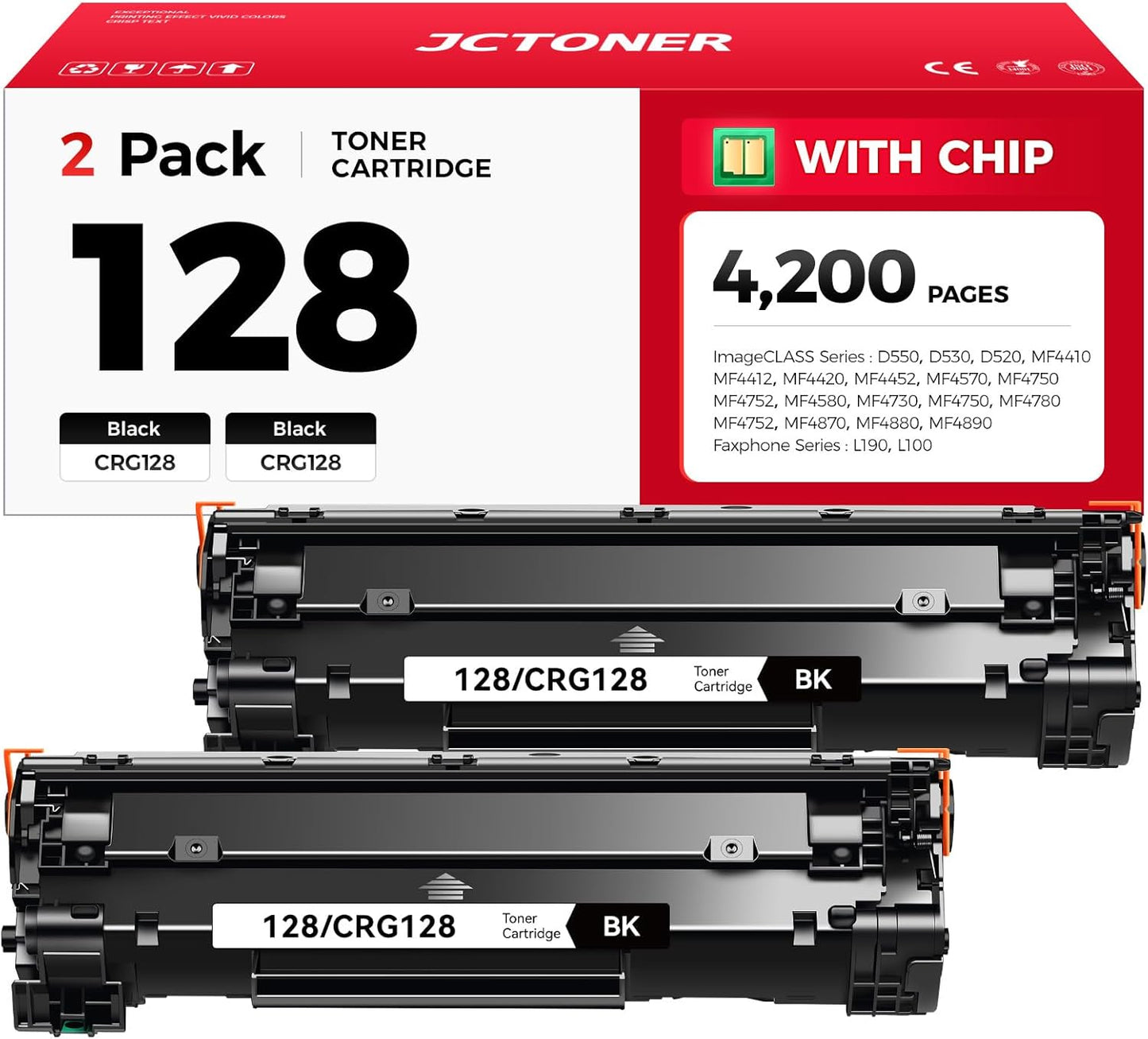 128 Toner Cartridge (Black,2-Pack) Replacement for Canon 128 CRG-128 Compatible with Canon ImageCLASS D550 D530 MF4410 MF4412 MF4420 MF4452 MF4450 MF4770n MF4570 MF4800 Faxphone L190 L100 Printer Ink