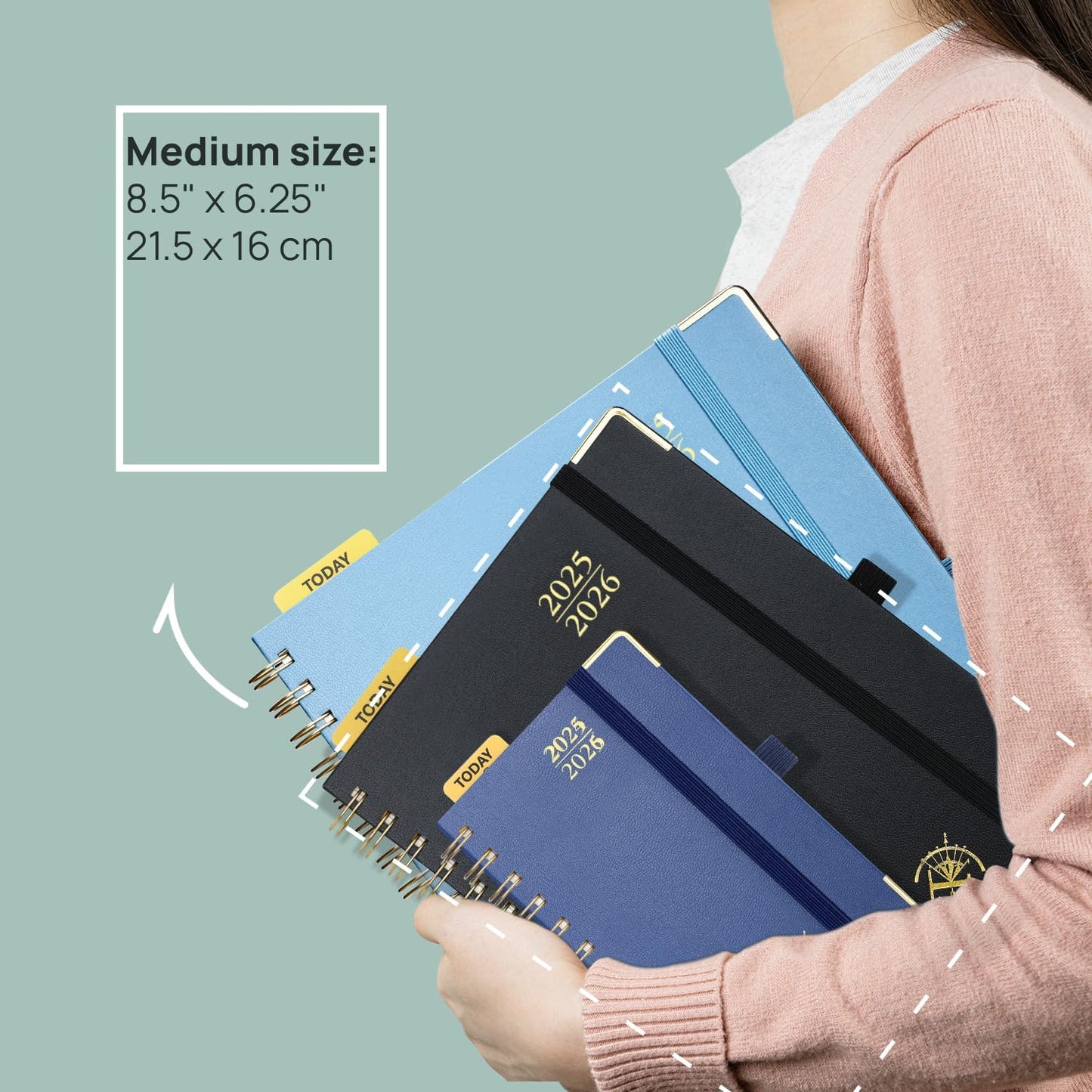 POPRUN Academic Planner 2025-2026 (July 2025-June 2026), Daily Weekly and Monthly Appointment Book (Wirebound Hard Cover - 6.25'' x 8.5'') with Hourly Time Slots, Tabs, 100 GSM - Midnight Green