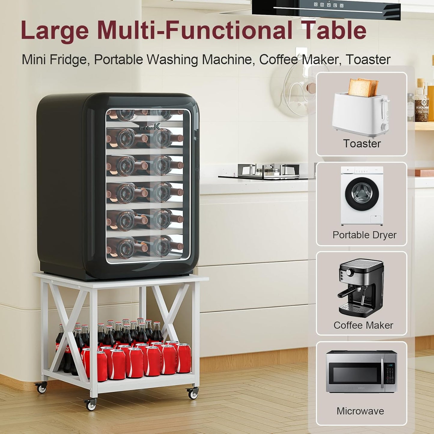 2 Tier White Printer Stand, 23.6 x 23.6 Inches Large Printer Table with Storage Shelf, Rolling Printer Cart with Wheels, Mobile Table for Home Office (White)