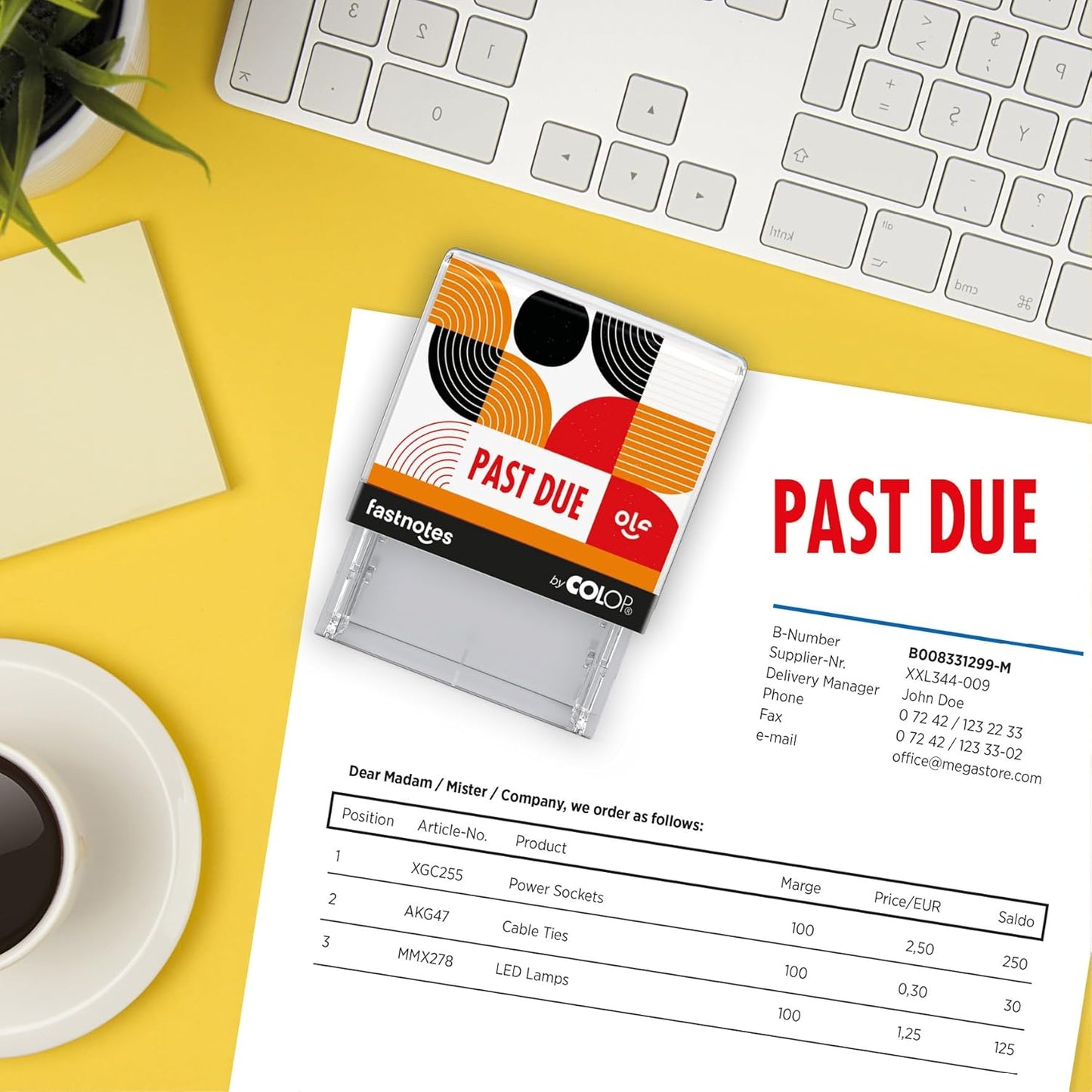 Fastnotes Past Due Self-Inking Rubber Stamp by COLOP - Great for Office Documents, Notary, Warehouse, Accounting Paperwork, Business, and Legal Documentation - Red Ink (Past Due- Red)