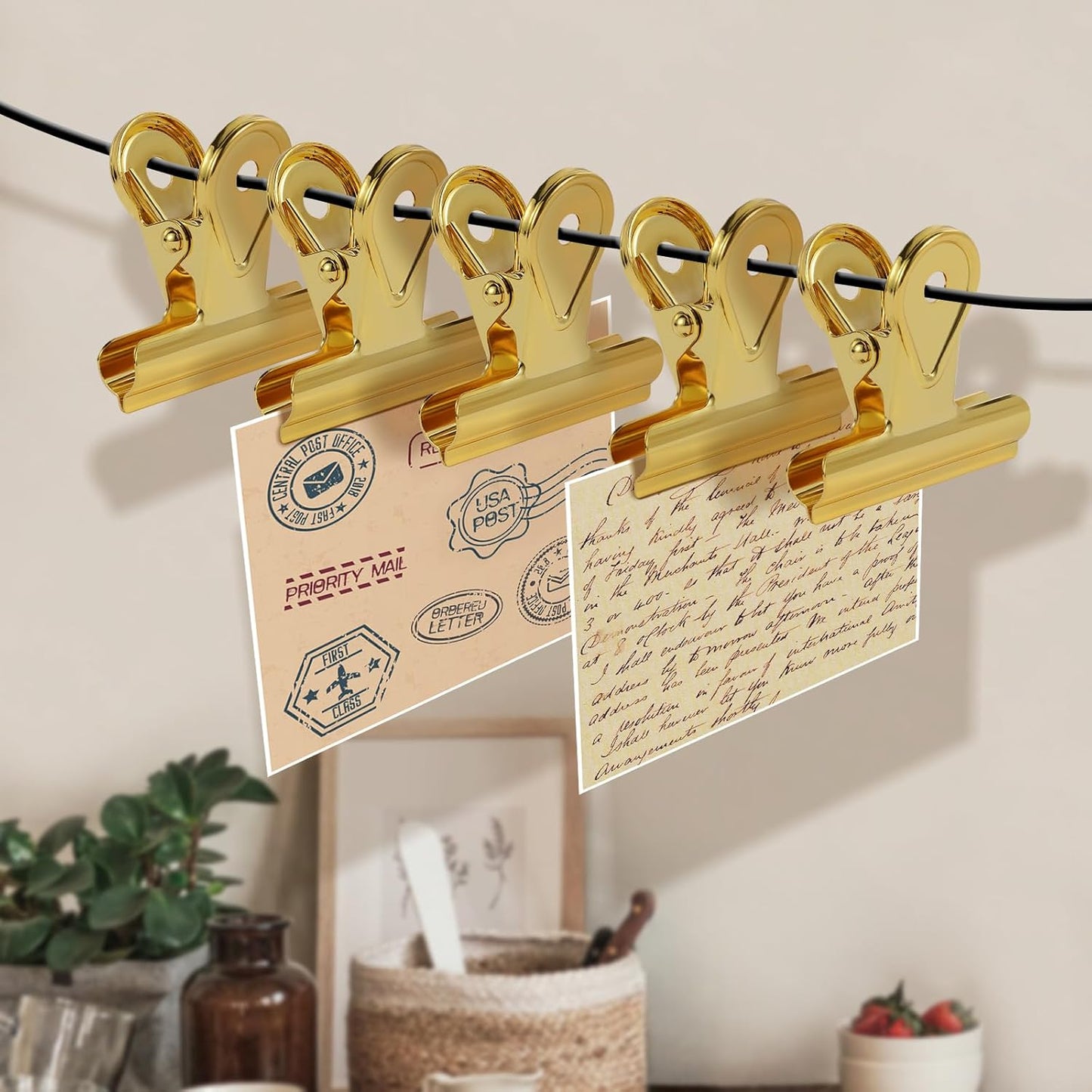 SIAMESE Bulldog Clips, 4 Pcs Binder Clips for Office & Kitchen, Multi-Purpose Binder and Food Bag Clamps for Sealing, Storage, Hanging (Gold)