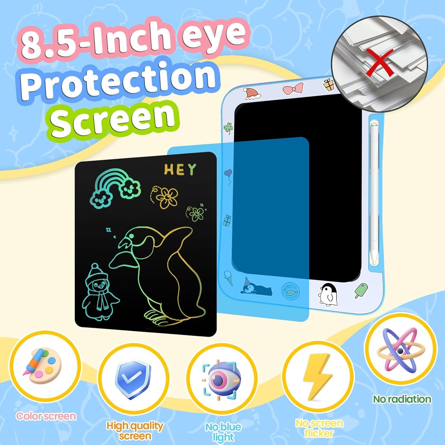 LCD Writing Tablet for Kids, Colorful Screen Drawing Board for 3-7 Year Old Boys & Girls - Educational Toys for Birthday & Christmas (Penguin)