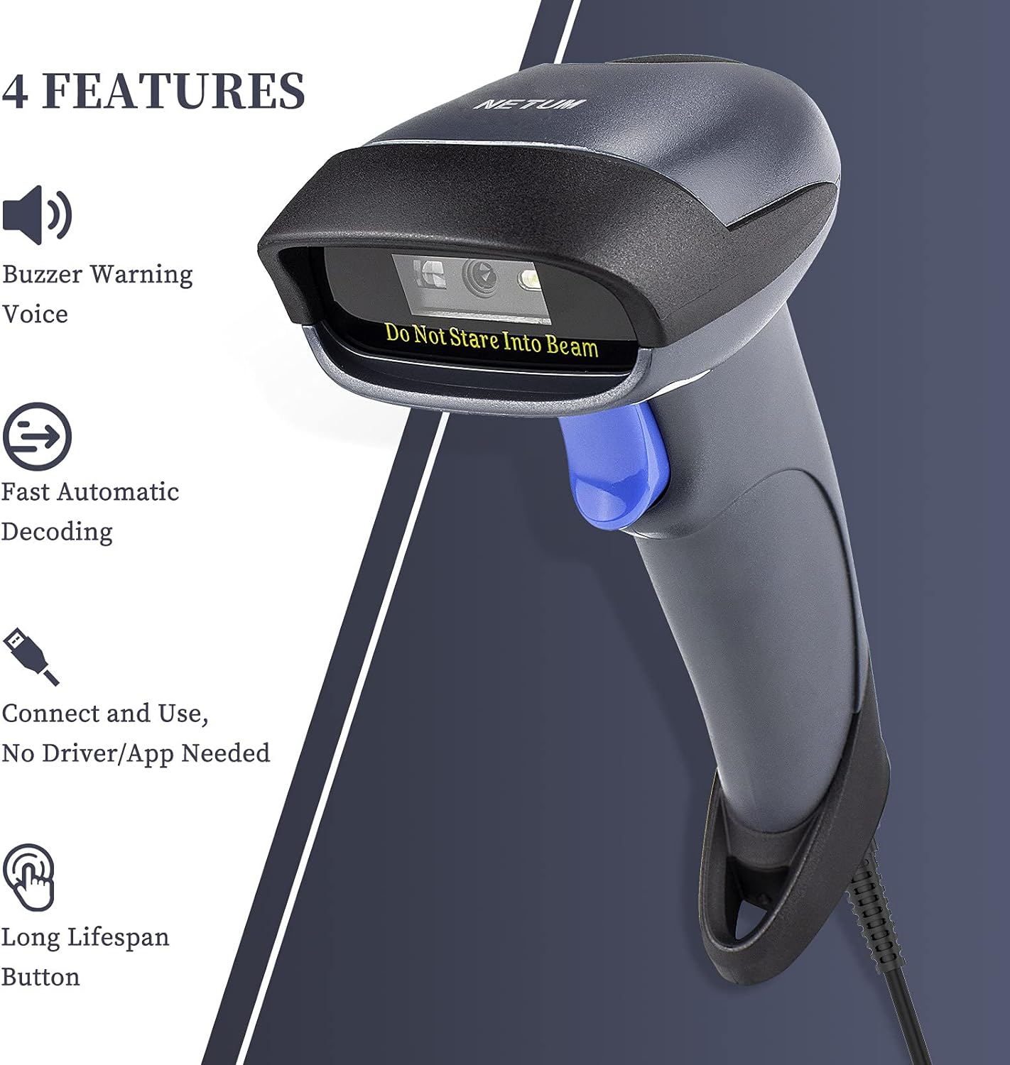 NETUM 2D Barcode Scanner with Stand USB 2.0 Wired QR Code Imager Automatic Barcode Reader Handhold Scanner Gun with USB Cable for Laptops, Computers, Cashier, POS -M5S