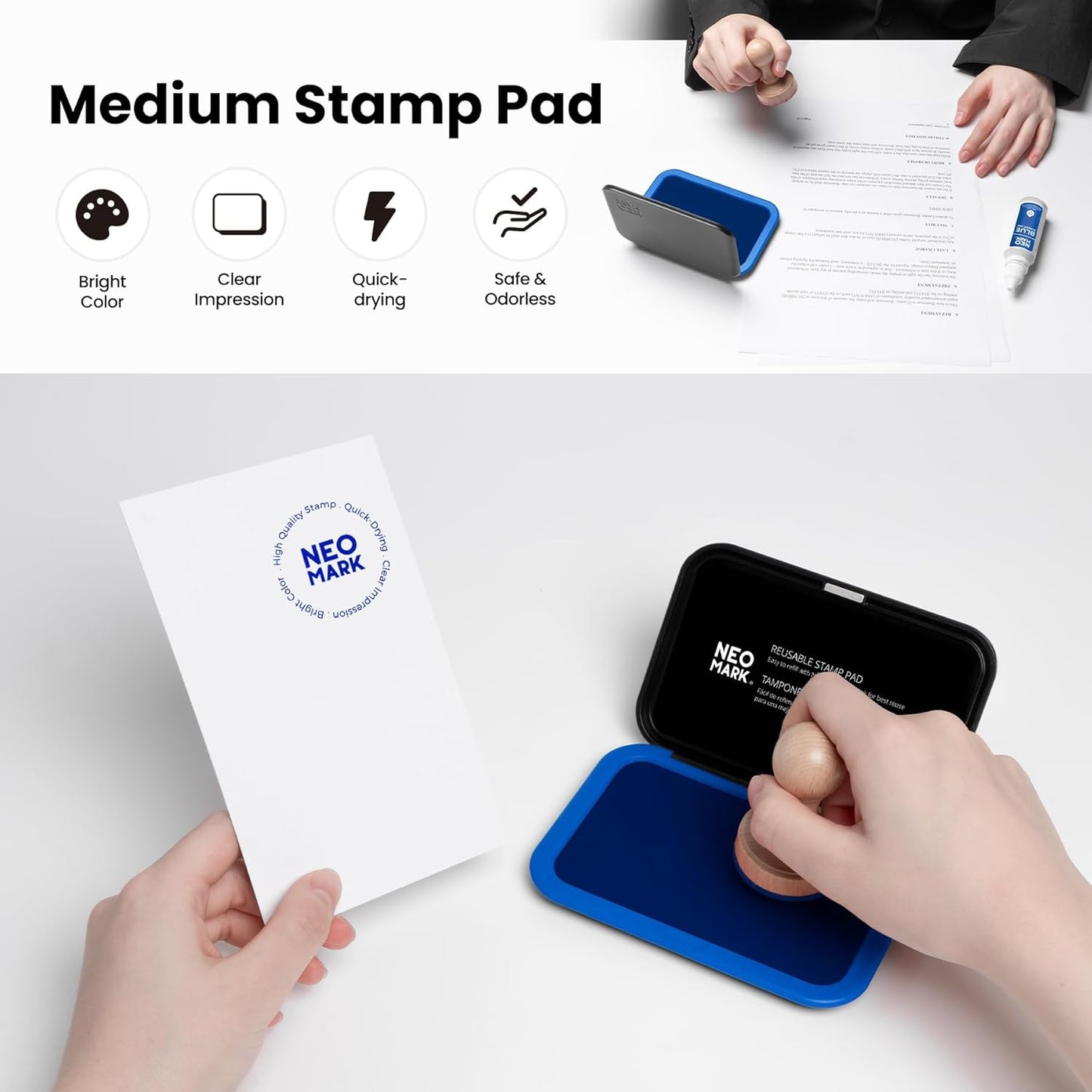 Medium Stamp Pad -2.8"x 4.4", Magnetic Lid, Premium Quality Felt Stamp Pad (Blue)