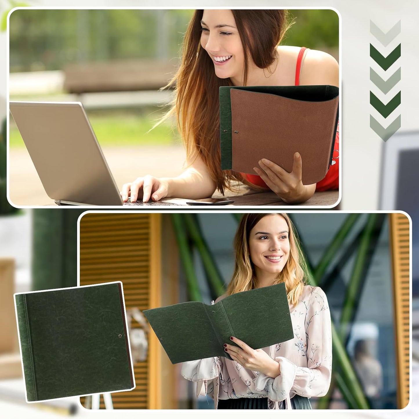 Teling Leather 3 Ring Binder Holds 8.5 x 11 Inch Paper Binder Organizer Vintage Faux Leather Portfolio Folder Planner for Office Home Document Photo Diary Supplies (Dark Green)