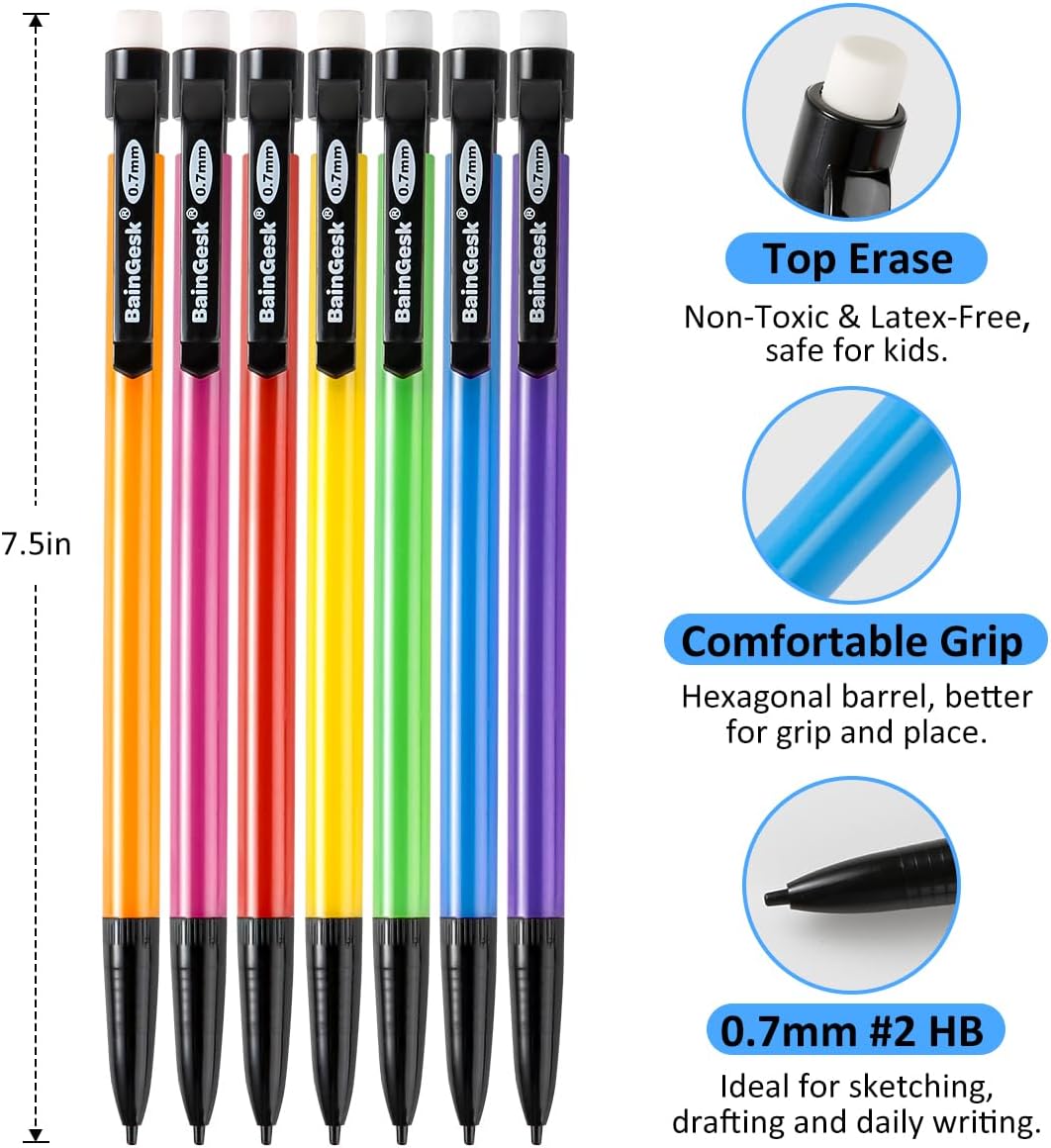 Mechanical Pencils, 0.7mm Medium Point, HB #2 Lead, 210 Pack Bulk Mechanical Pencils and 48 Tubes Refills, Assorted Colored Barrels, Office School Supplies