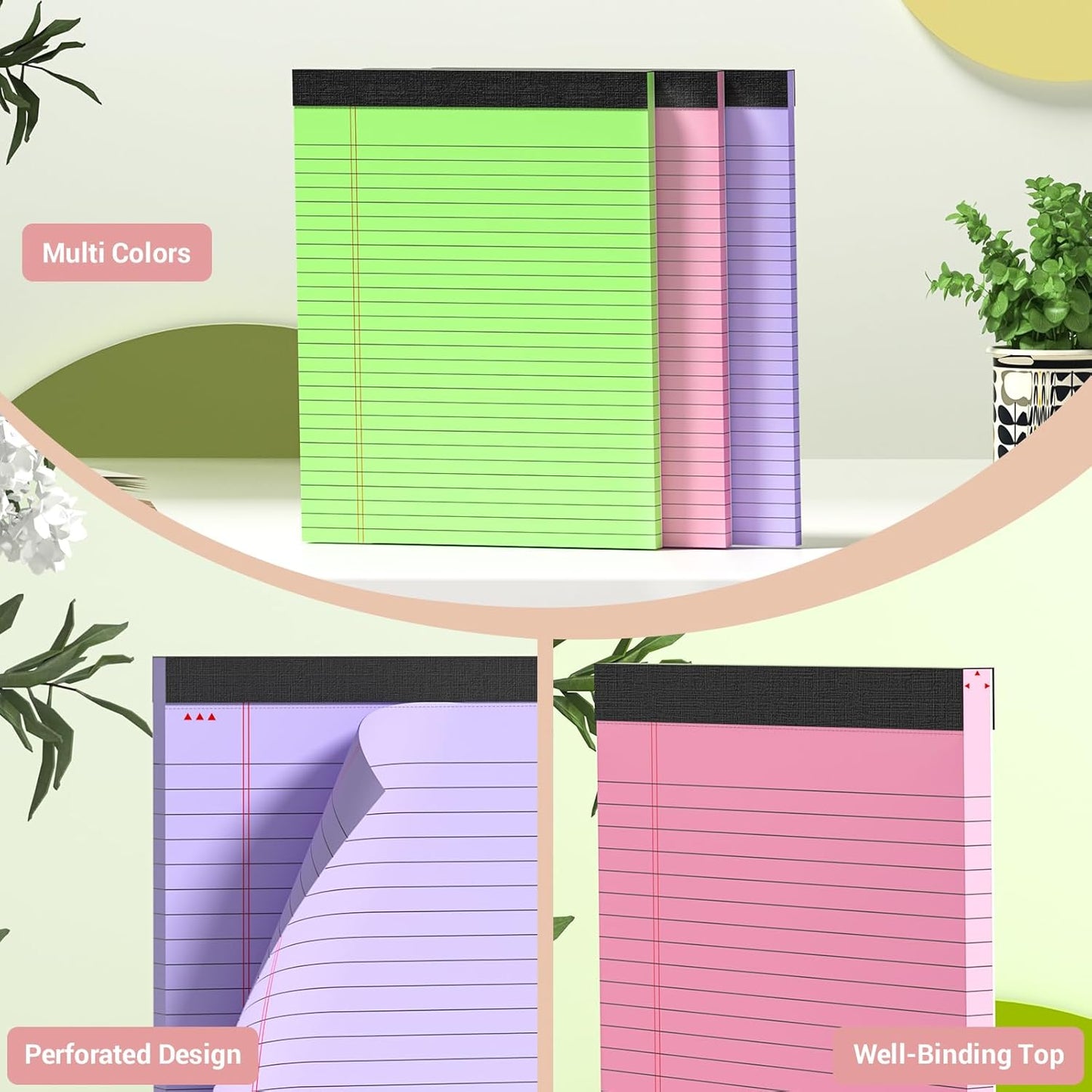 Legal Pads 8.5 x 11 Colored Notepad, 3 Pack Note Pads Wide Ruled Lined Paper, Micro Perforated Writing Pads, 30 Sheet/Note Pads, Notebook Paper Tablet for School, Pink Legal Pad 8.5 x 11