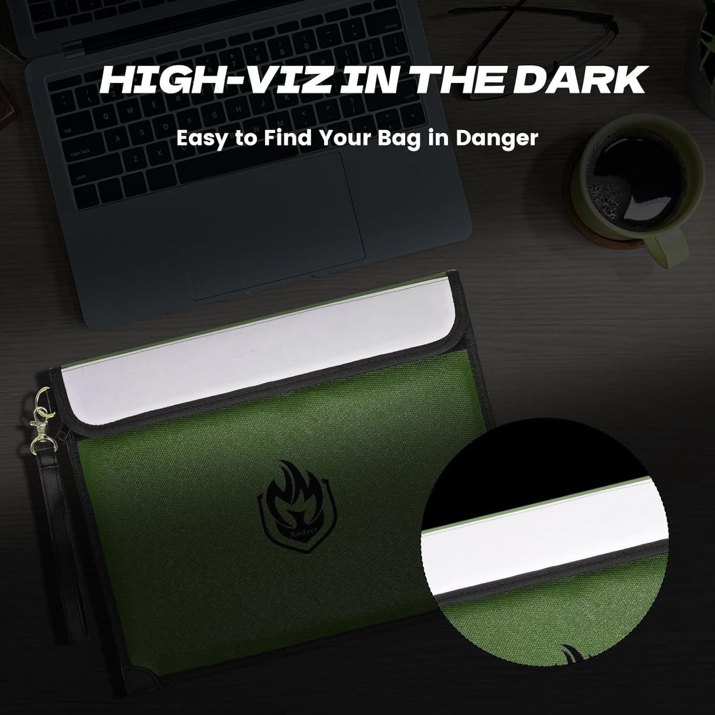 2 Pockets Fireproof Document Bag 6200°F, 10 Layers Waterproof Fireproof Money Bag for Cash with Reflective Strip, Heat Insulated Waterproof Document Holder Pouch, Fire Safe Storage, 14.7”x 11.2”