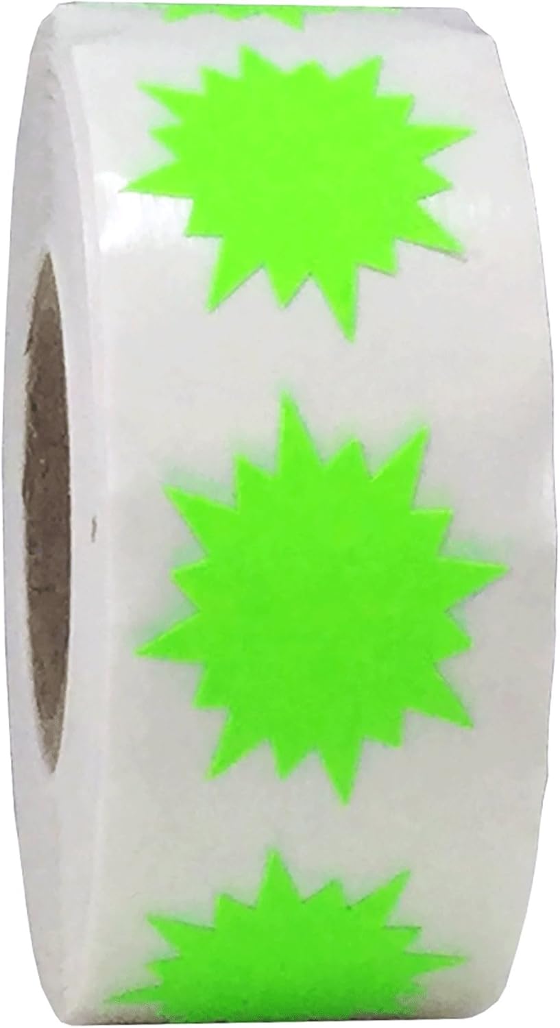Fluorescent Green Color Coding Burst Labels for Organizing Inventory 1 Inch Round Circle Dots 500 Total Adhesive Stickers On A Roll