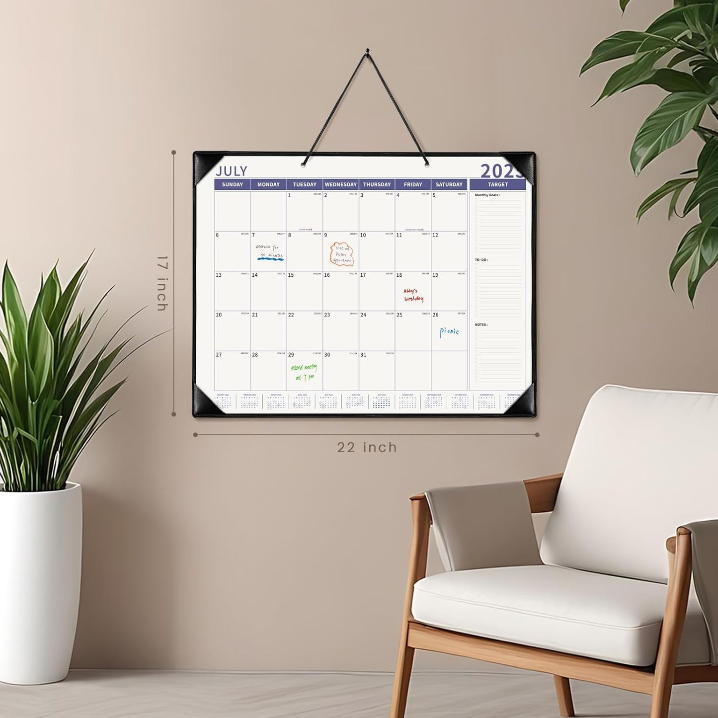 Ospelelf Large Desk Calendar 2025-2026 with PU Leather Pad, 18 Months Planner Pad from July 2025 to Dec 2026, 22" x 17" Wall Calendar with Protective Cover for Home or Office, Black