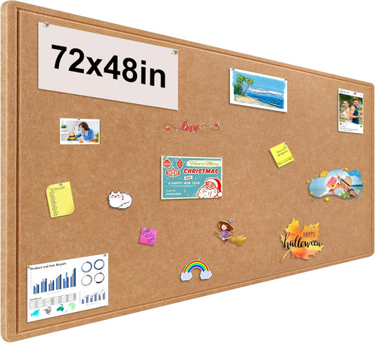 Large Bulletin Board, Foldable 72x48 Inches Cork Board Alternative, Large Felt Board Decorative Pin Board for Wall, Foldable Photo Board Self-Adhesive Vision Board with 36 Pushpins Brown