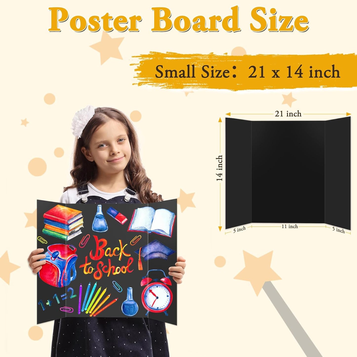 3PCS Small Trifold Poster Board, 21 x 14 Inches Black Corrugated Cardboards Mini Tri Fold Poster Boards for School Projects, Science Fair, Business Presentations, Exhibitions, Event Display