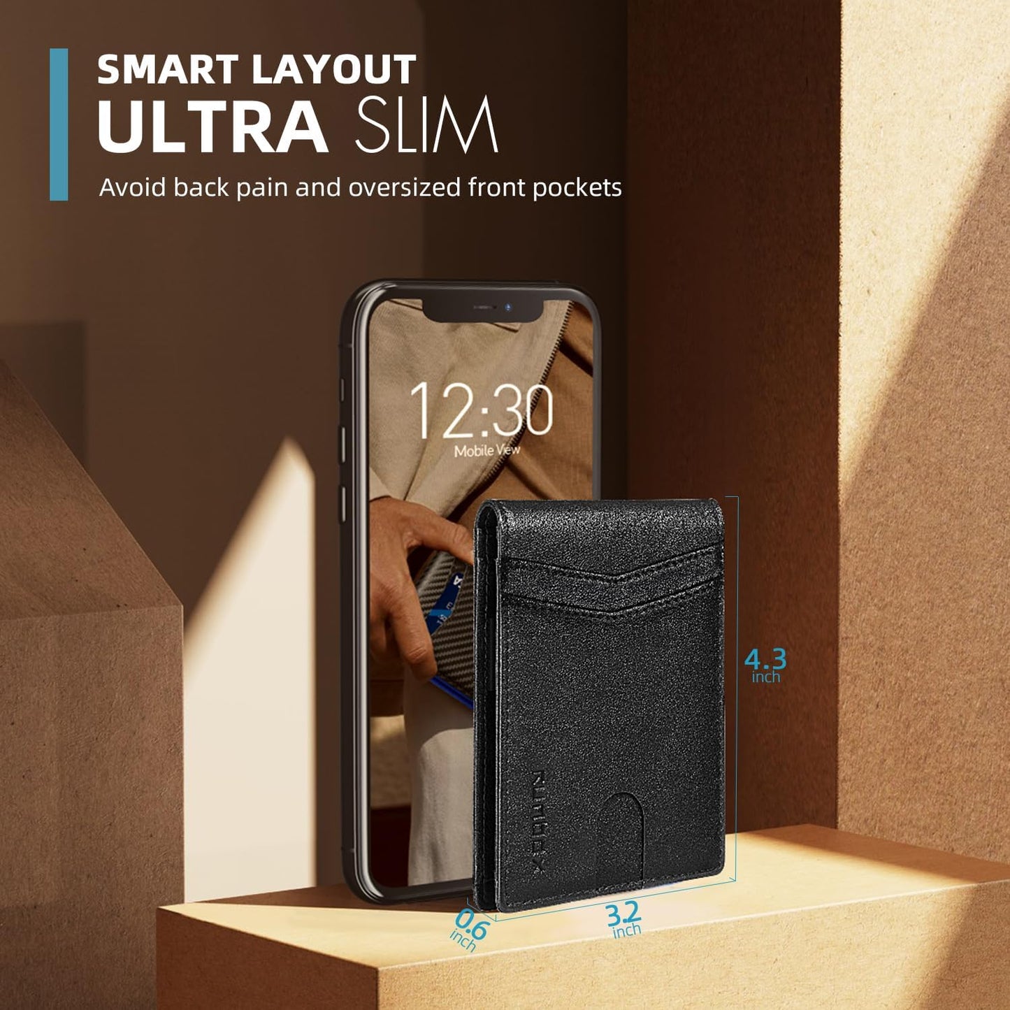 RUNBOX Wallet for Men Slim Rfid Leather 2 ID Window With Gift Box