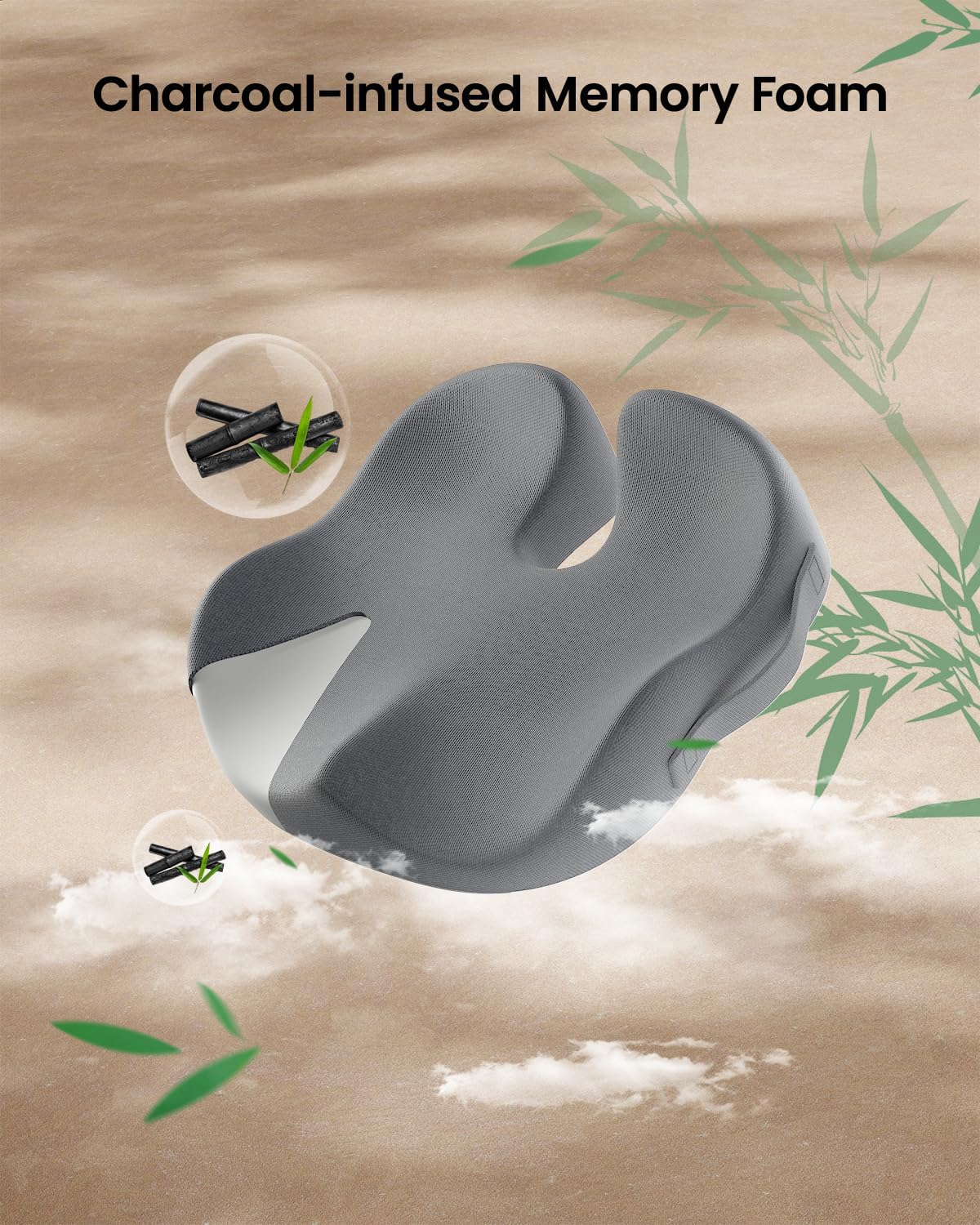 ProtoArc Seat Cushion, Office Chair Cushion for Sciatica, Coccyx Cushion, Ergonomic Memory Foam Seat Cushion for Car, Home, Pressure Relief Pad for Hip, Tailbone, All Day Comfort - Gray