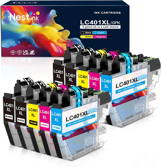 LC401XL LC401 Ink Cartridges Compatible for Brother Ink Cartridges LC401 XL to use with Brother MFC-J1010DW MFC-J1012DW MFC-J1170DW Printer Ink (10 Pack, 4 Black 2 Cyan 2 Magenta 2 Yellow)