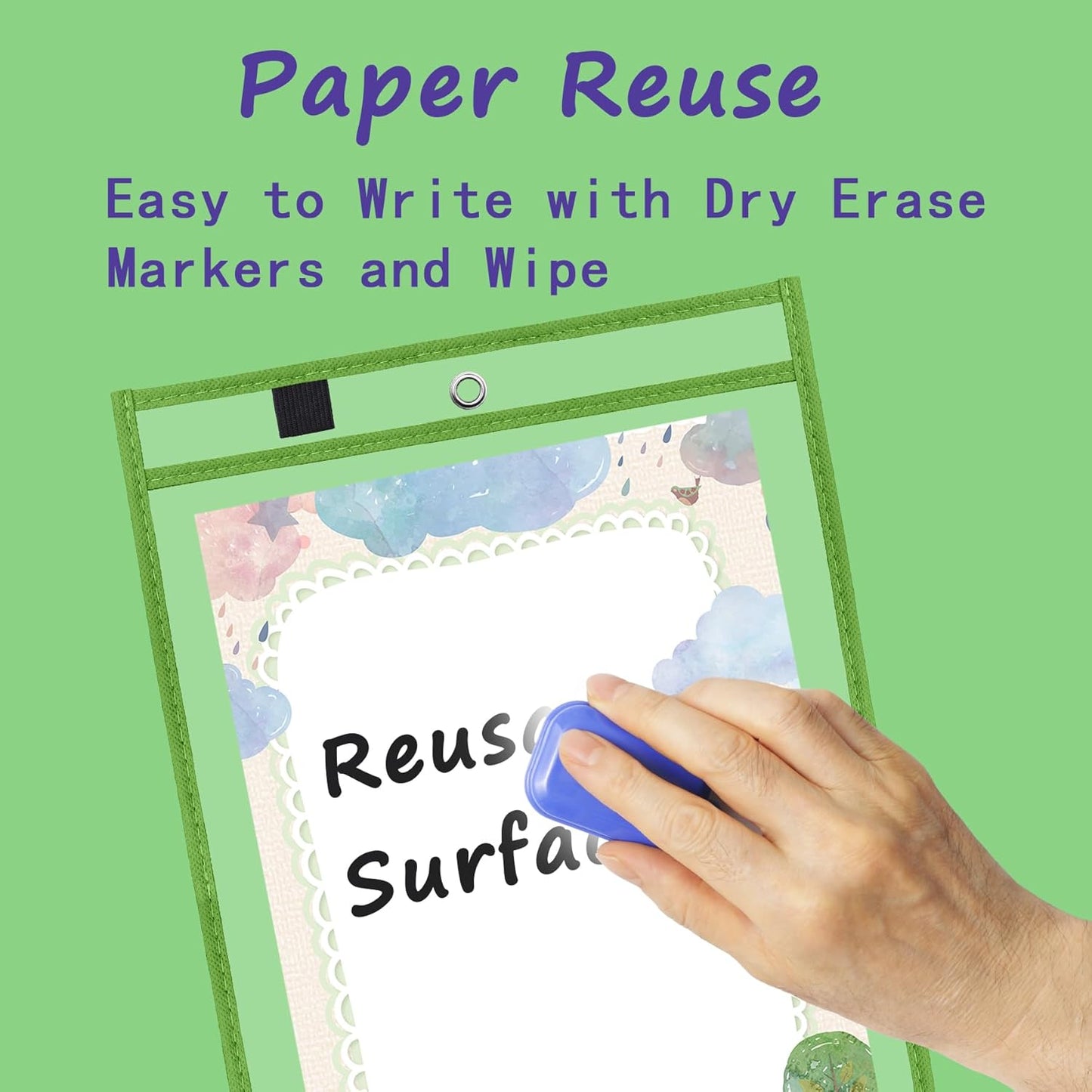 Antner 30 Packs Oversized Reusable Dry Erase Pocket Sleeves Clear Plastic Page Sleeves Sheet Protectors, 5 Assorted Colors 10x13" Ticket Document Holders, Shop Office School Teacher Classroom Supplies