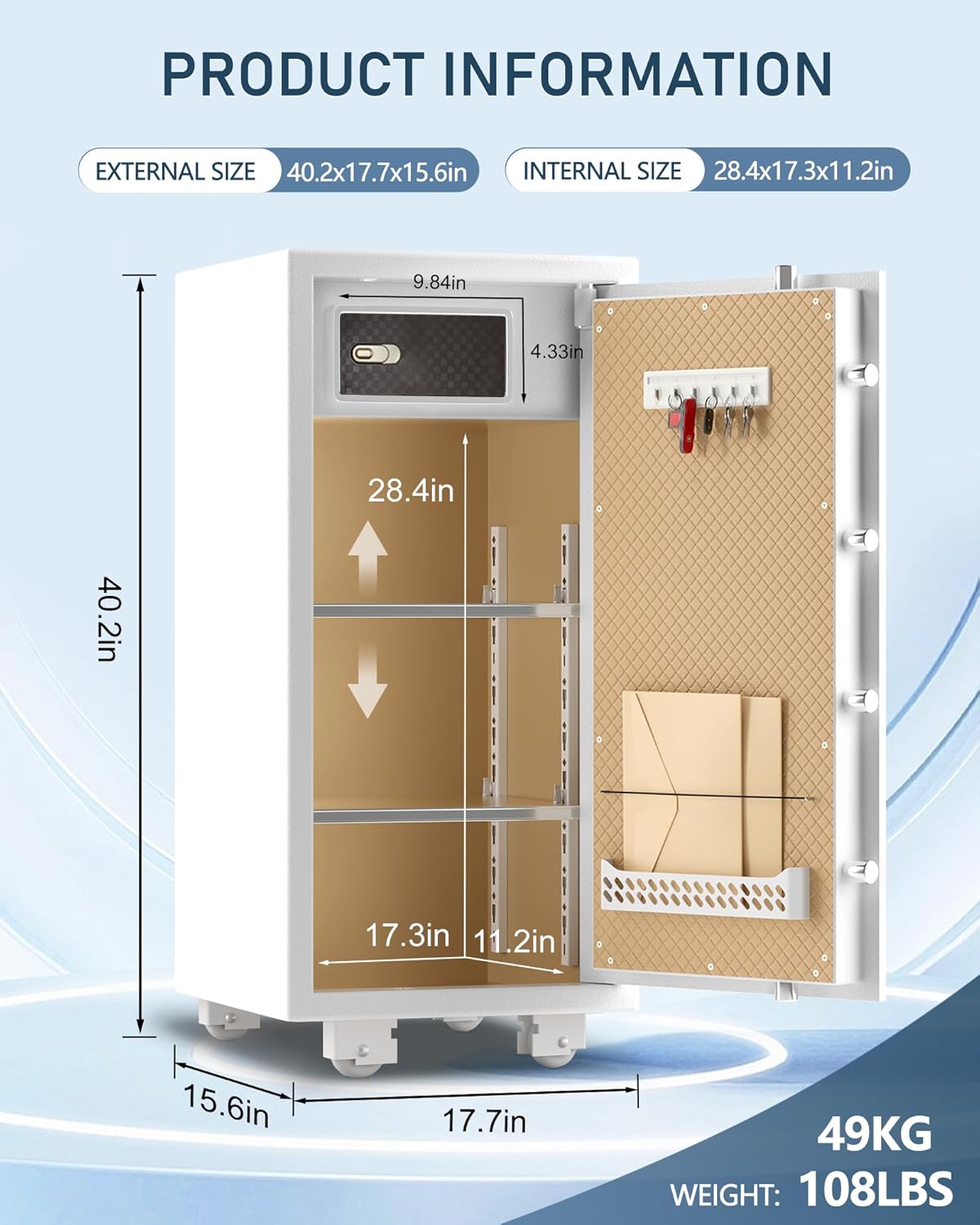 【𝐔𝐒 𝐒𝐓𝐎𝐂𝐊】TIGERKING 5.9 Cubic Feet Extra Large Heavy Duty Safe Box, Big Home Safe with Double Safety Key Lock and Separate Lock Box, Digital safe with 2 Removable Shelf for Home Hotel Office