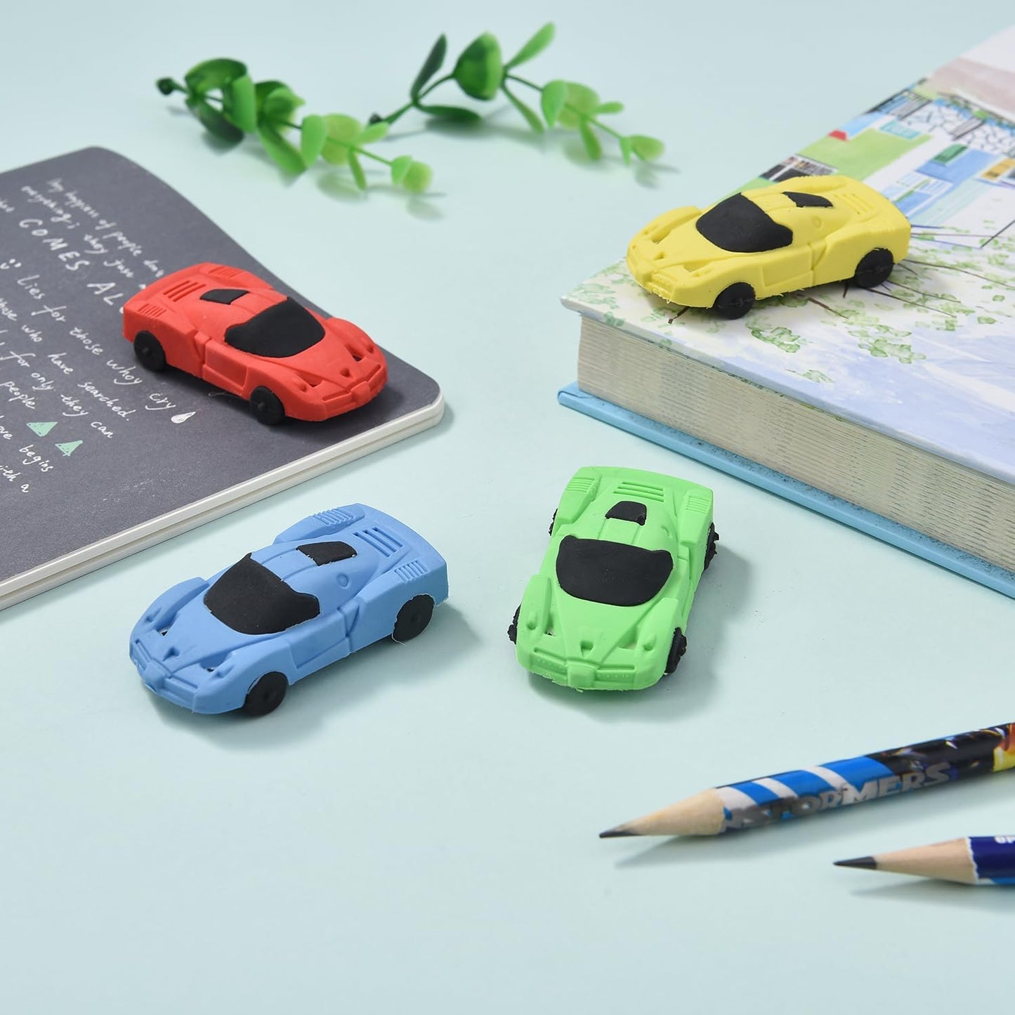 12 Pack Multicolor Plastic 3D Car Erasers for Kids, Fun Take Apart Erasers for School Supplies Prize Gifts Party Favors