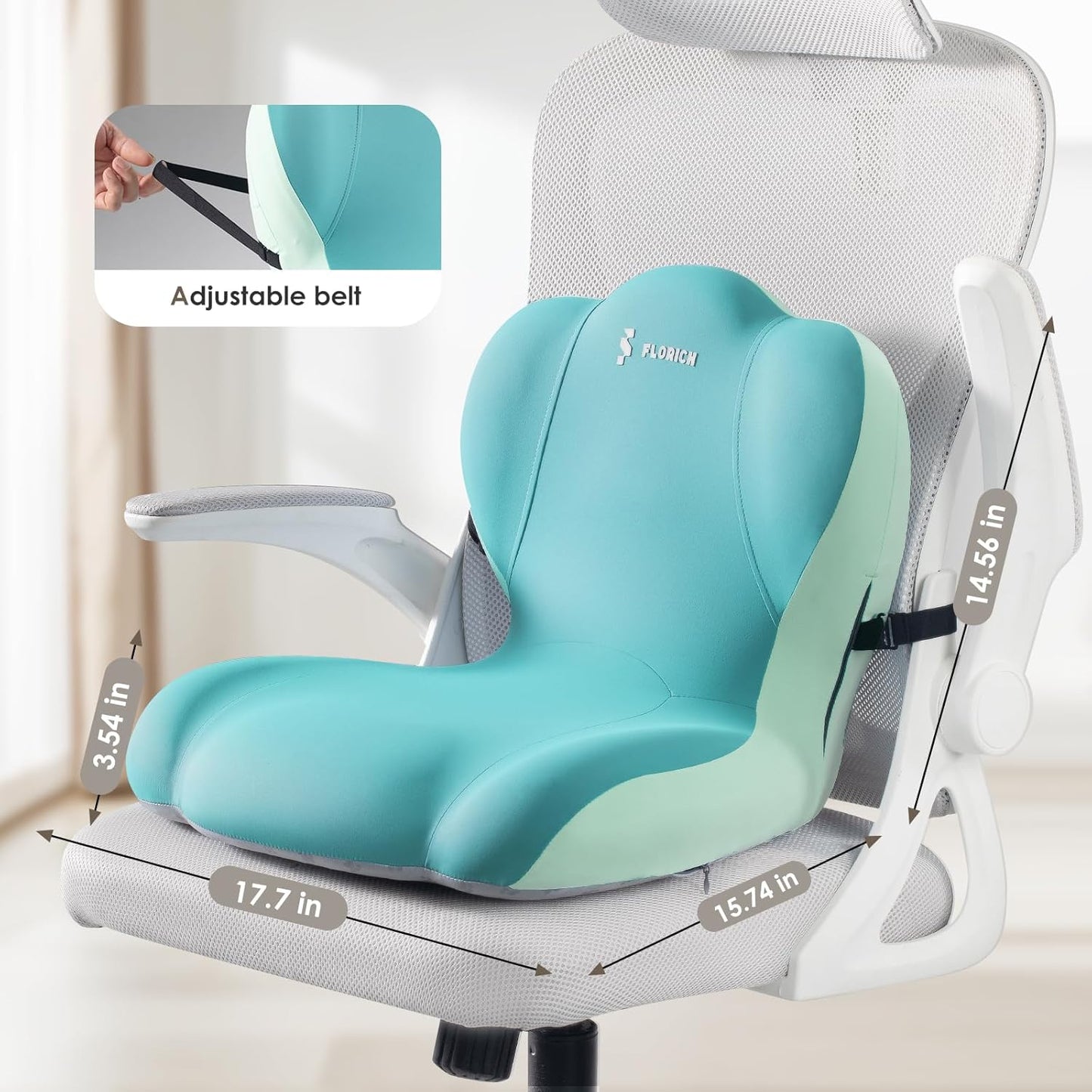 FLORICH Memory Foam Truck Seat Cushion with Adjustable Strap,Seat Cushion and Lumbar Support Pillow for Car Office Chair, Ergonomic Back Support & Sciatica Relief for Long Drives(Green)