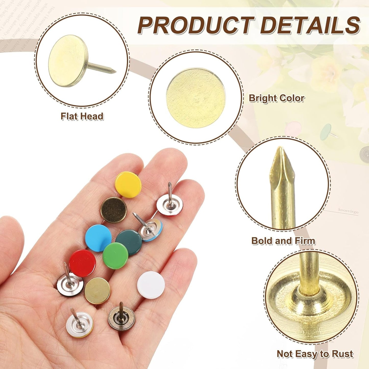 uxcell 150Pcs Upholstery Tacks, 11mmx15mm Flat Head Thumb Tack Decorative Furniture Nails Push Pins for Furniture Sofa Headboards, Gold
