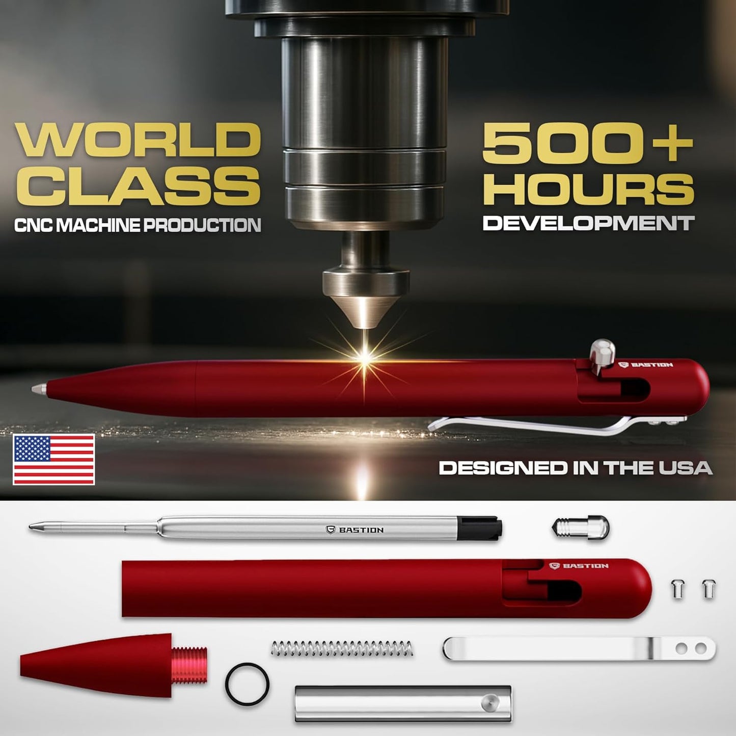 BASTION® Luxury Bolt Action Pen, Durable Professional Ballpoint Pen with Fine Tip, EDC Pen, Ink Refillable Pen for Birthday Gift, Travel Pen for School and Work