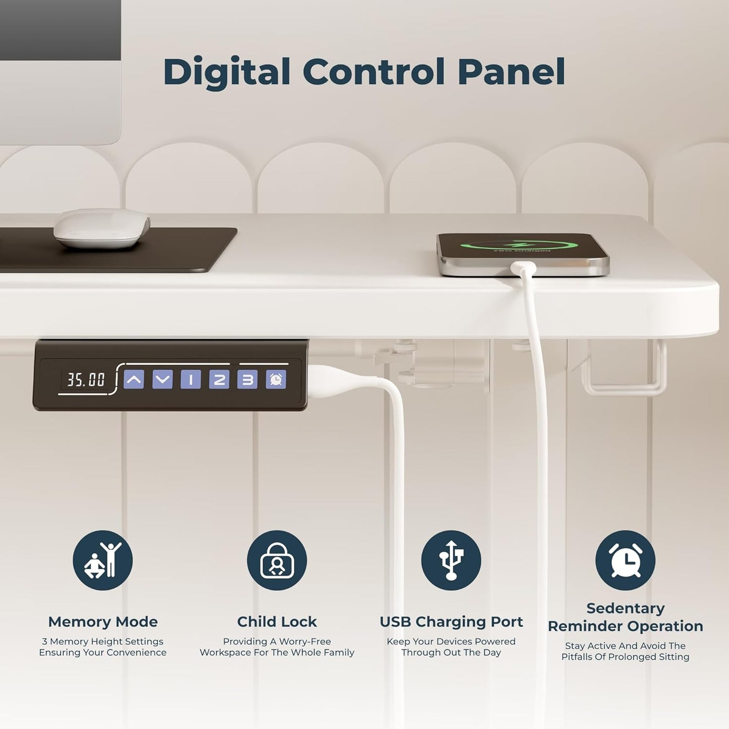Standing Desk, Large 71x31 Inches Height Adjustable Stand Up Desk with Cable Management, Home Office Computer Desk with Memory Preset with Charging USB Port & Sedentary Reminder