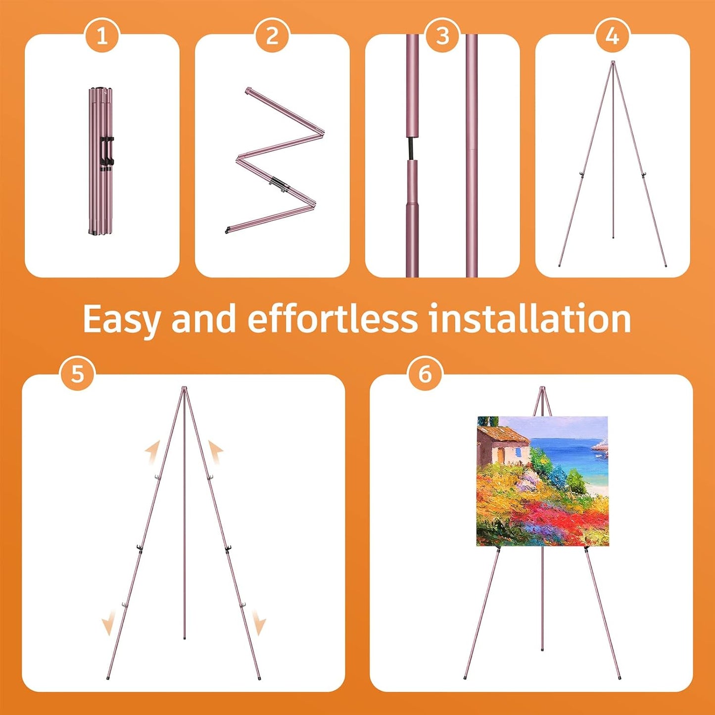 Easel Stand for Display, Aredy 63" Portable Painting Easel, Lightweight Metal Easels for Painting Canvas, Wedding Sign (4 Pack, Pink)