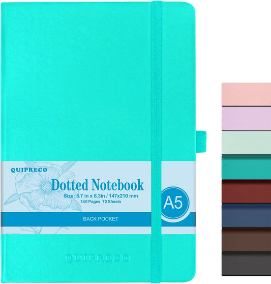 Bullet Dotted Hardcover Journal Notebook, A5 140 Pages 120Gsm Thick Paper for School,Note Taking,Work,Diary，5.7''*8.3'',Turquoise