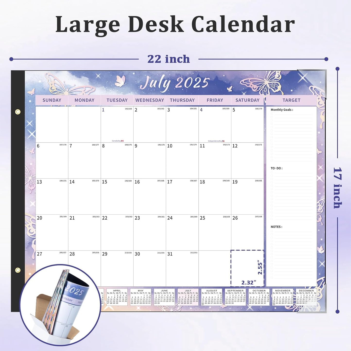 Ospelelf Desk Calendar 2025-2026 Large 22"x17" Monthly Family Planner Pad with Protective Cover 18 Months July 2025 to December 2026 Diversified