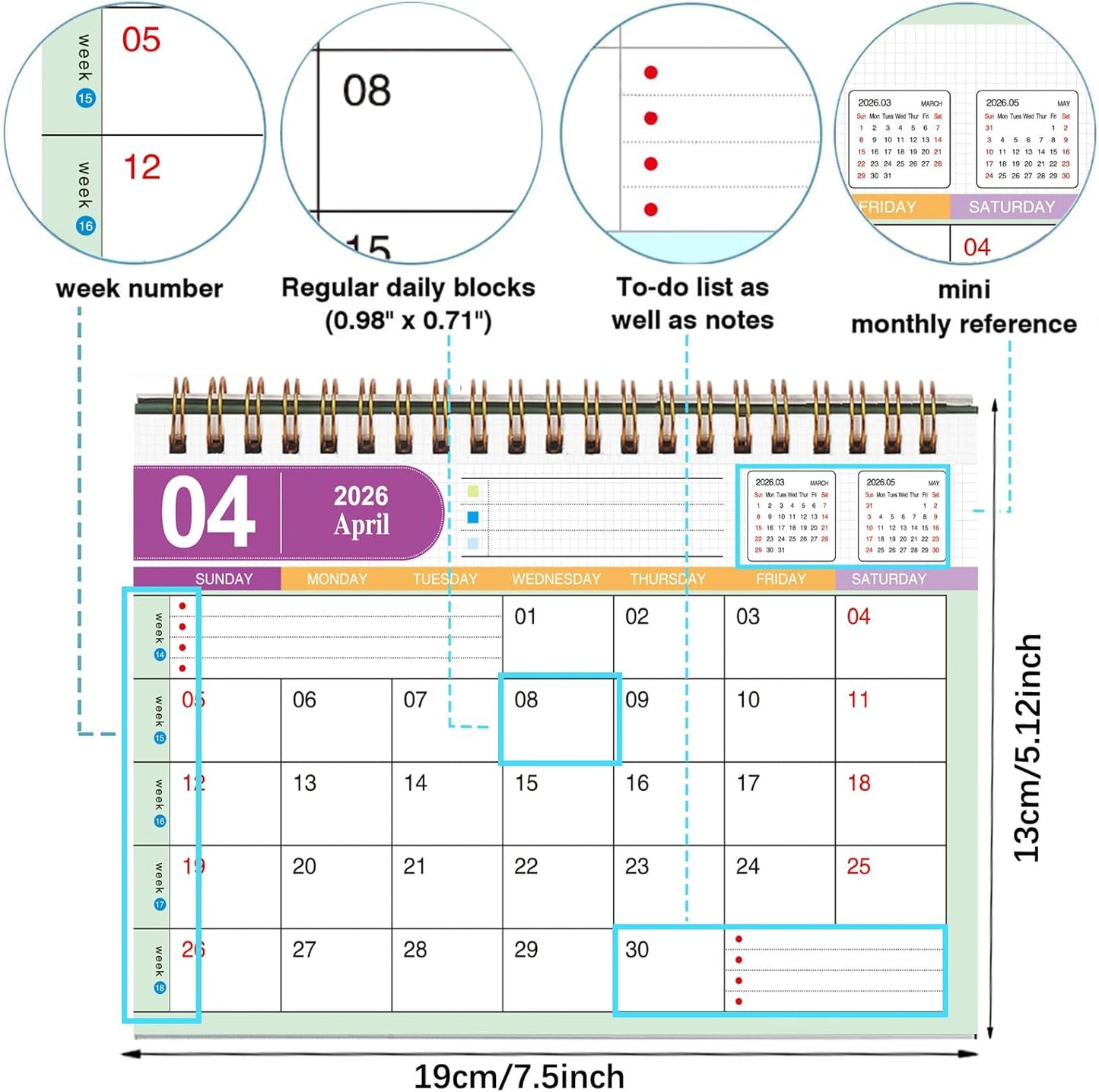 Small Desk Calendar 2025-2026, Standing Flip Desktop Calendar from July 2025 to Dec 2026 - Metal Ring Twin-Wire Binding Monthly Desktop Calendar for Home Office School (kraft paper color)