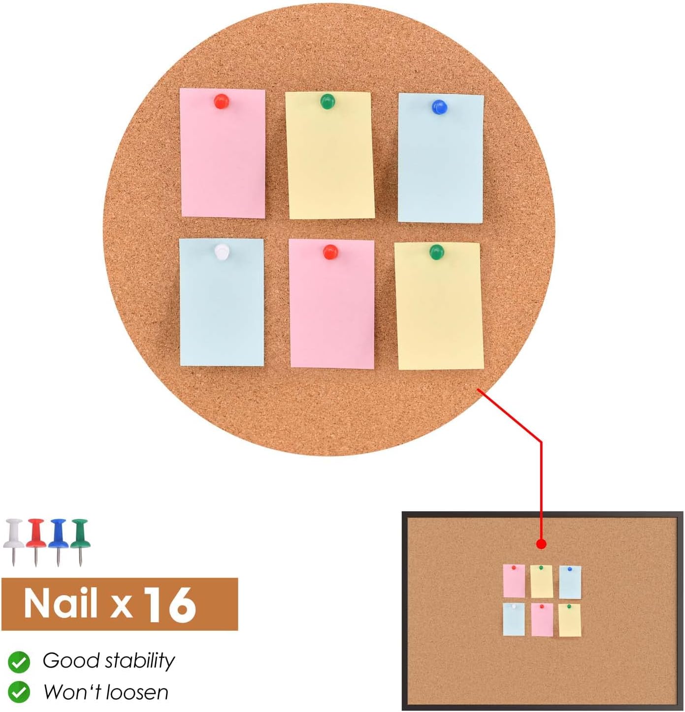 Board2by Cork Board Bulletin Board 20“ x 30”, Black Wood Framed Corkboard, Office Board for Wall Cork, Large Wall Mounted Notice Pin Board with 16 Push Pins for School, Home & Office