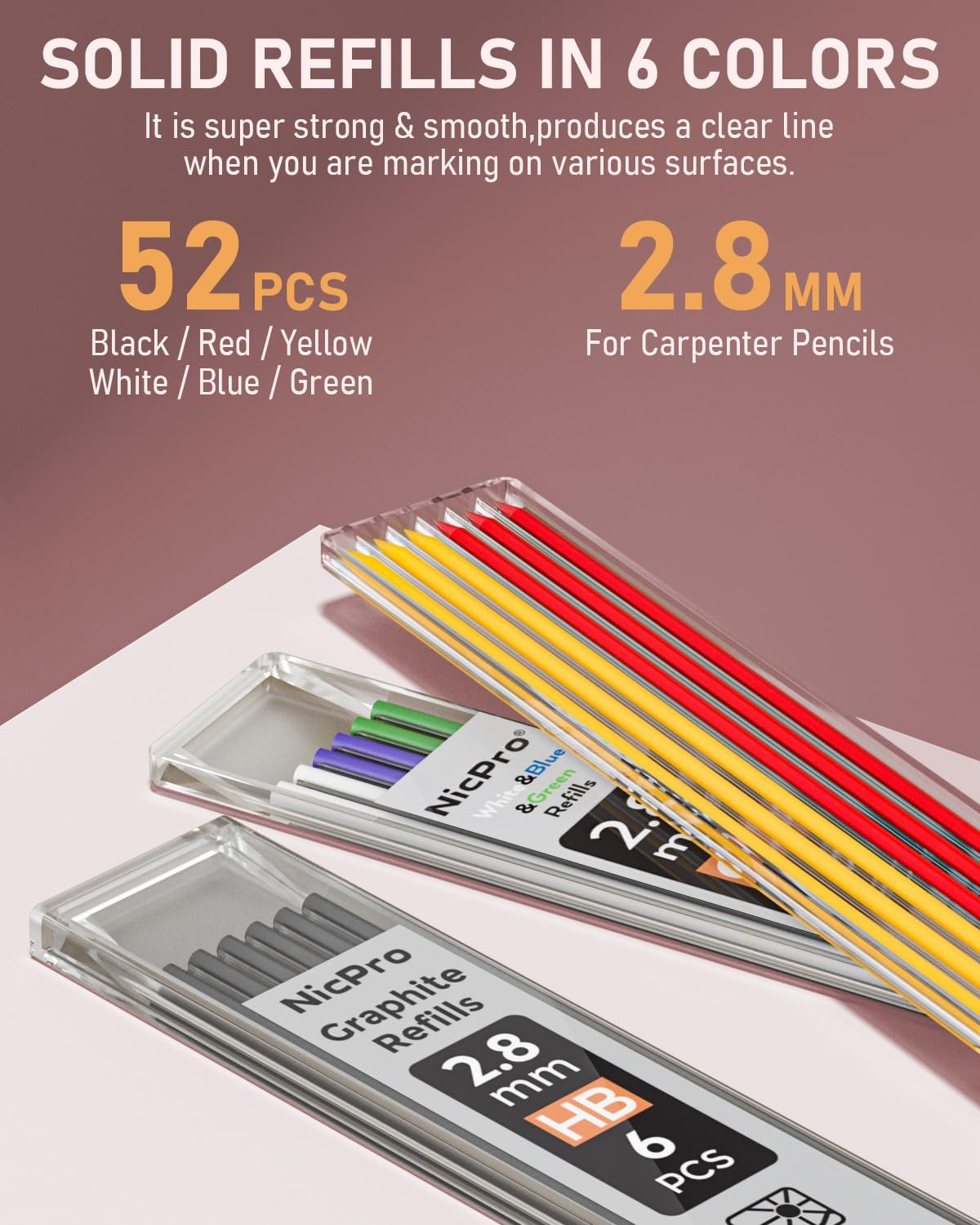 Nicpro 4 Pack Carpenter Pencil with Sharpener, Mechanical Carpenter Pencils with 52 Refills, Construction Pencil Heavy Duty Woodworking Pencils for Architect (Red, Black, Yellow, Blue)